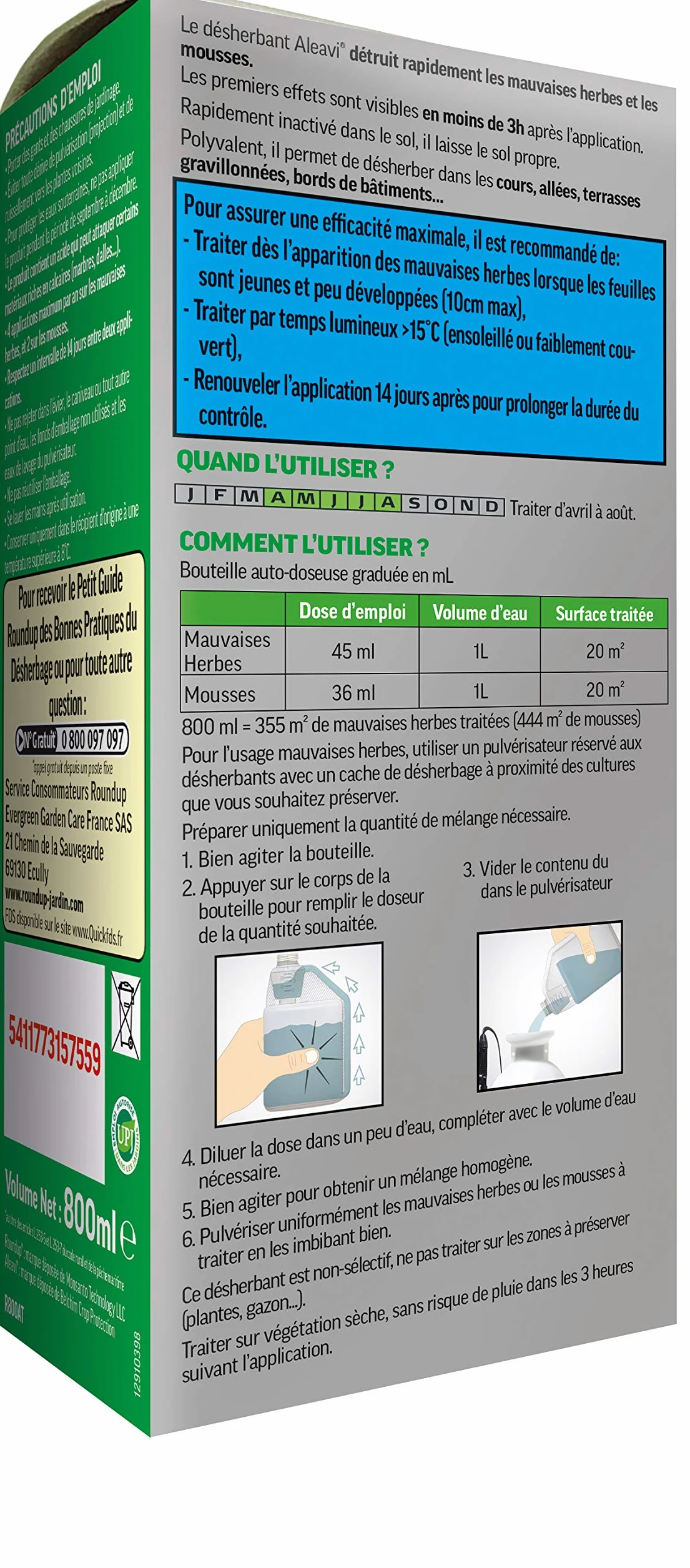 Roundup Désherbant Concentré 800ml Allées Cours Terrasses