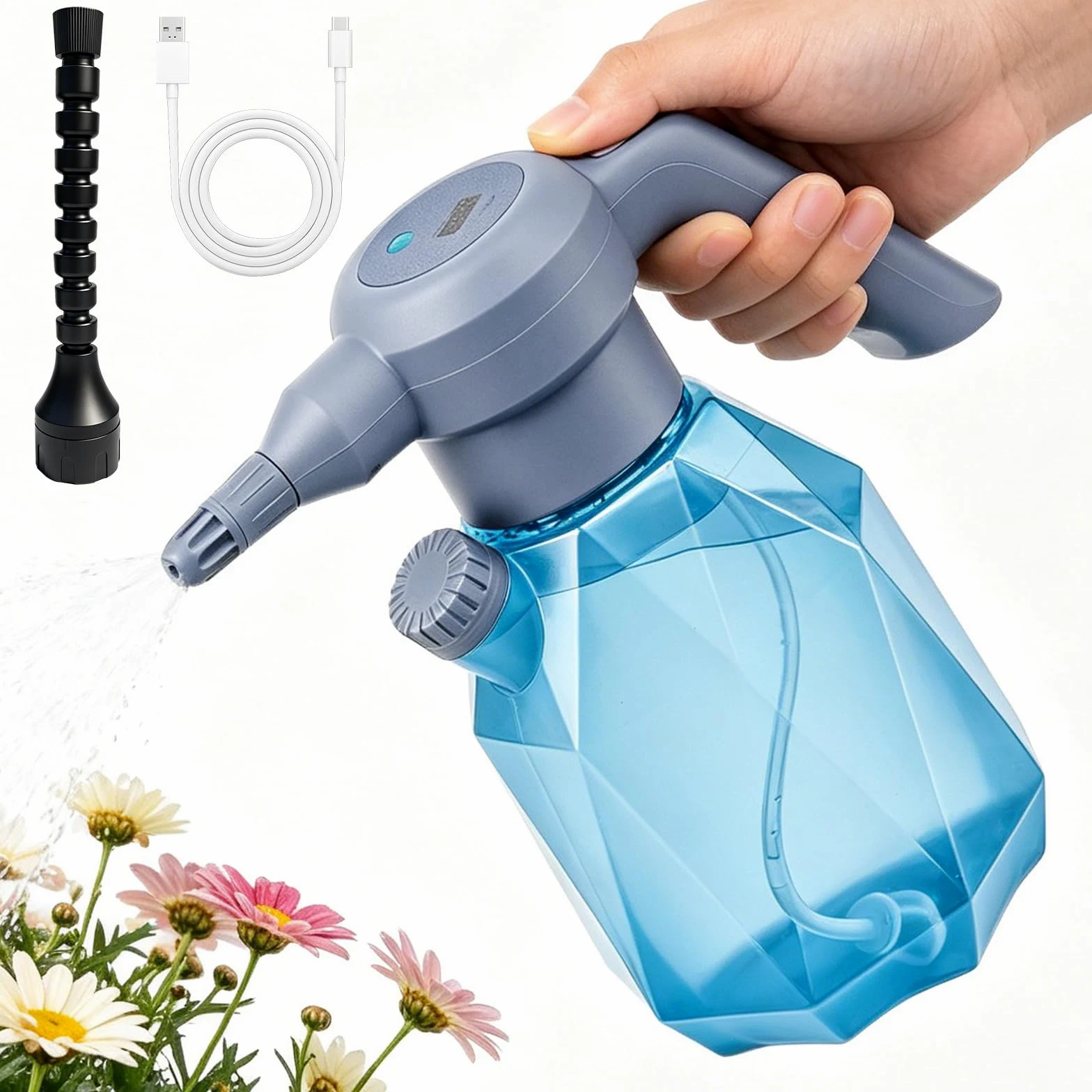 OBEST Pulvérisateur Rechargeable 2L, 3 Niveaux & 4 Modes Pulvérisation | Pulvérisateur Électrique portable à Pression pour Jardinage, Adapté aux Jardins,Cours,Pelouses et Nettoyage Véhicules