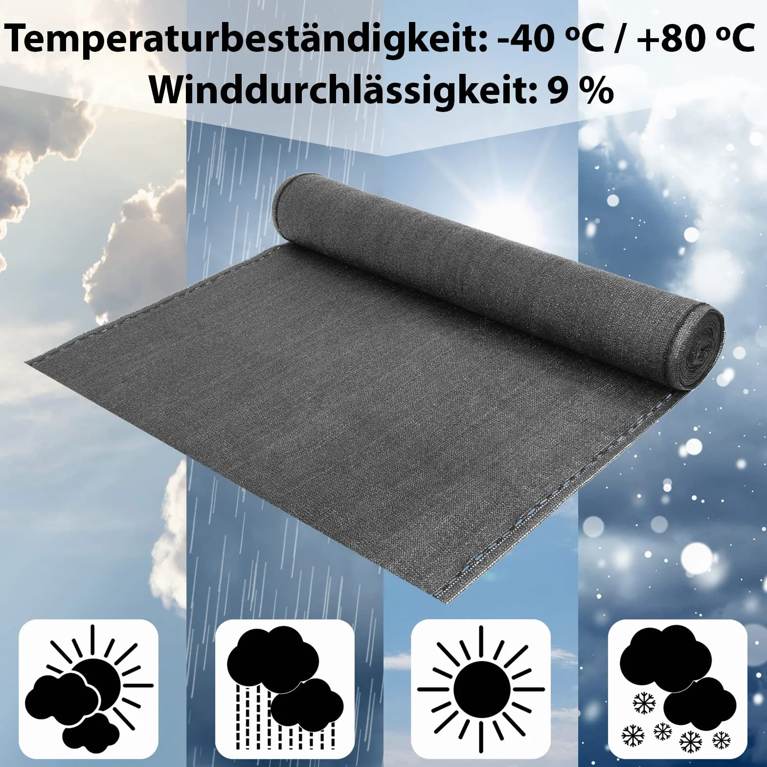 BB Sport Brise Vue Pare-Vue 150 g/m² 1.2m x 5m Gris Cordelette Nylon