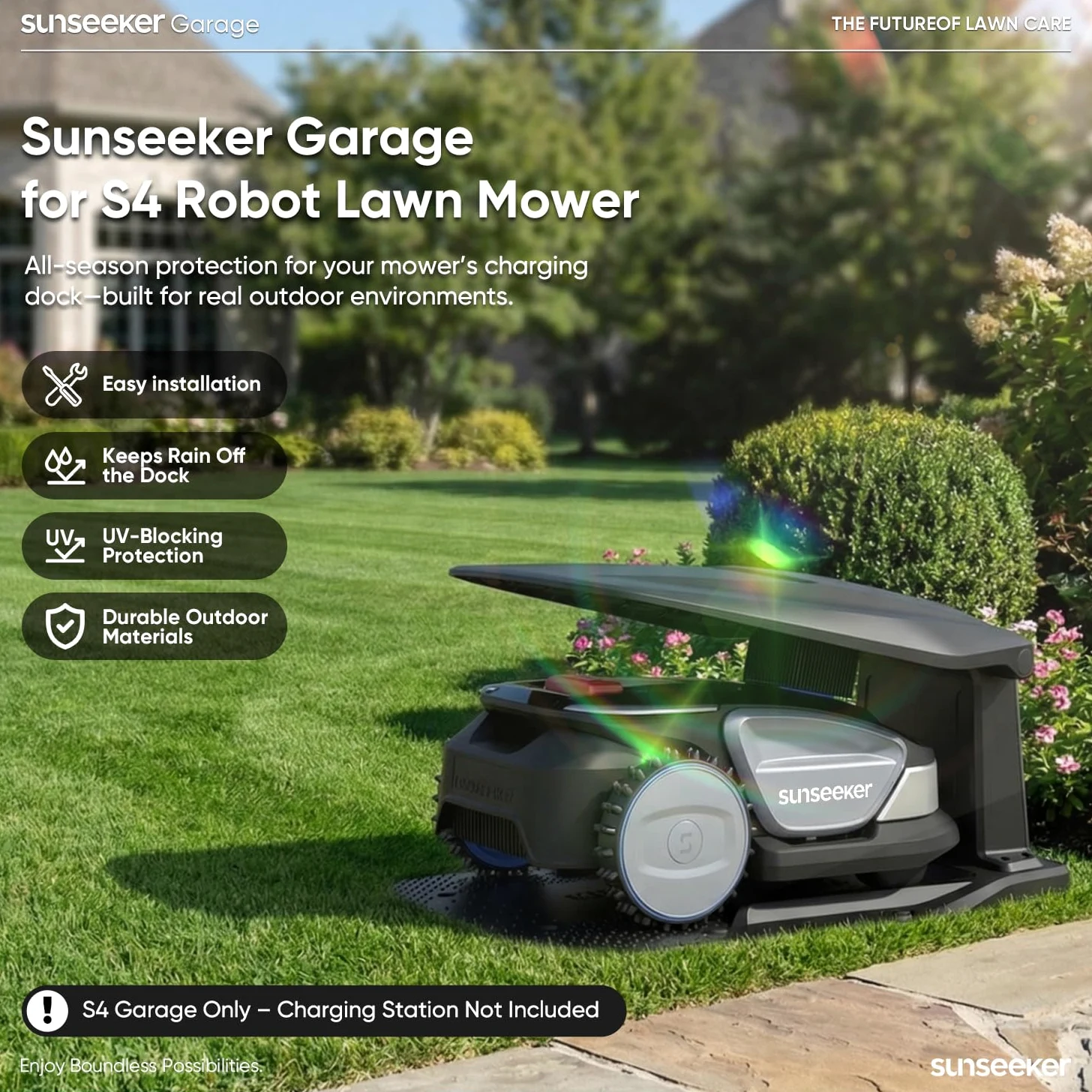 Sunseeker Garage pour Tondeuse Robot S4 – Résistant aux UV, Protection Toutes Saisons, PP + PA6+GF30 Construction Durable