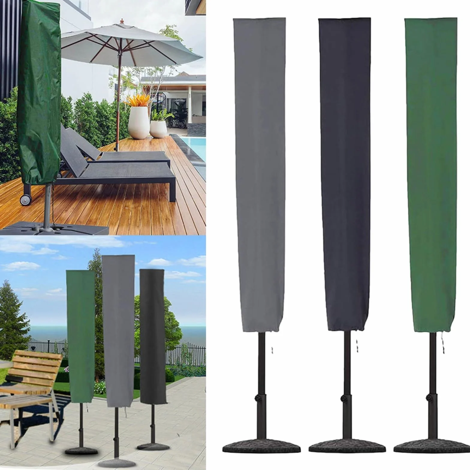 Housse de parasol Oxford 600D résistant au vent 153 x 30 cm noir