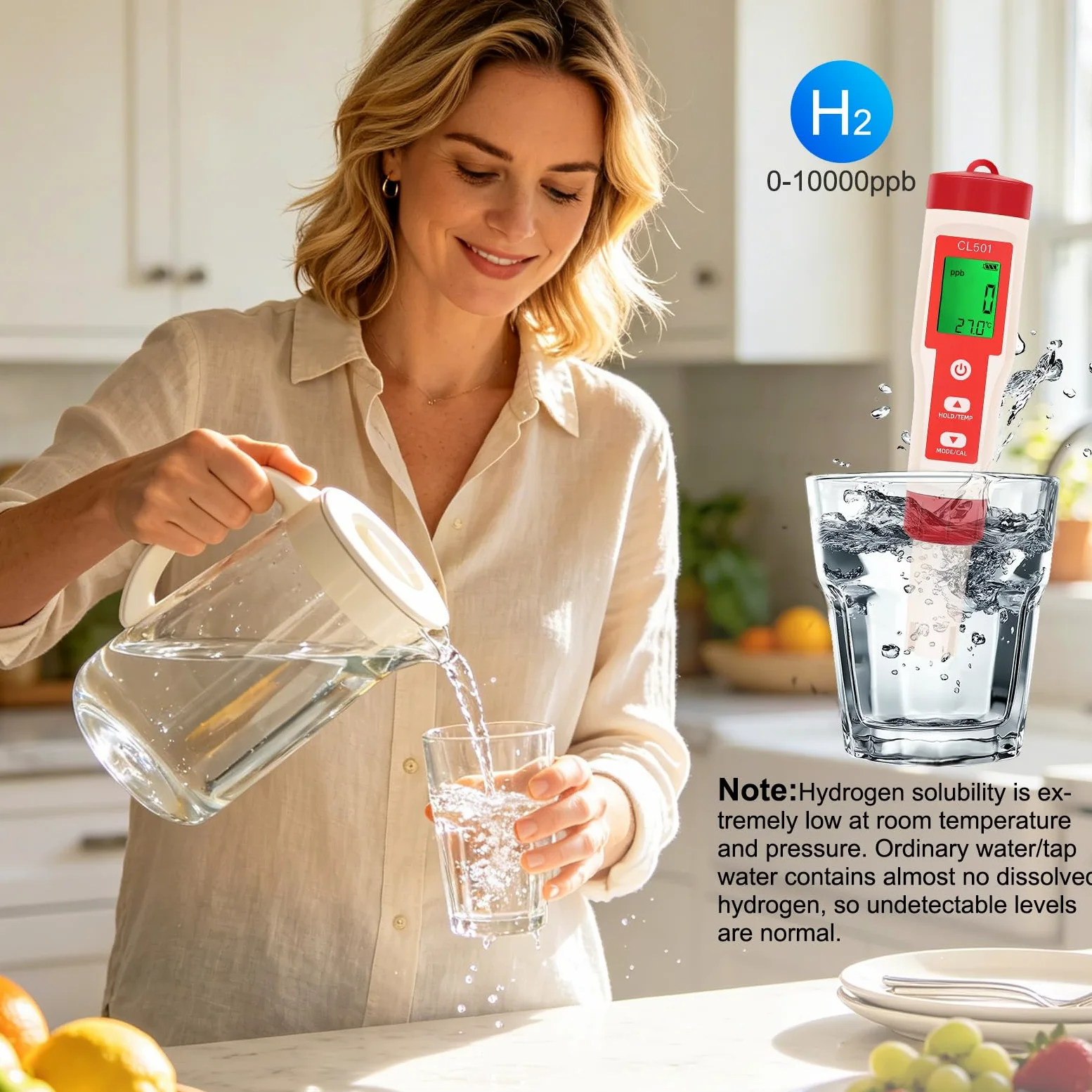 pH Chlore Mètre Piscine, Testeur pH Piscine Chlore Automatique 5 en 1 | Mesure pH, Chlore, ORP, H2 et Température, Testeur d'eau pour Piscines, Hydroponie, Aquariums et Eau Potable