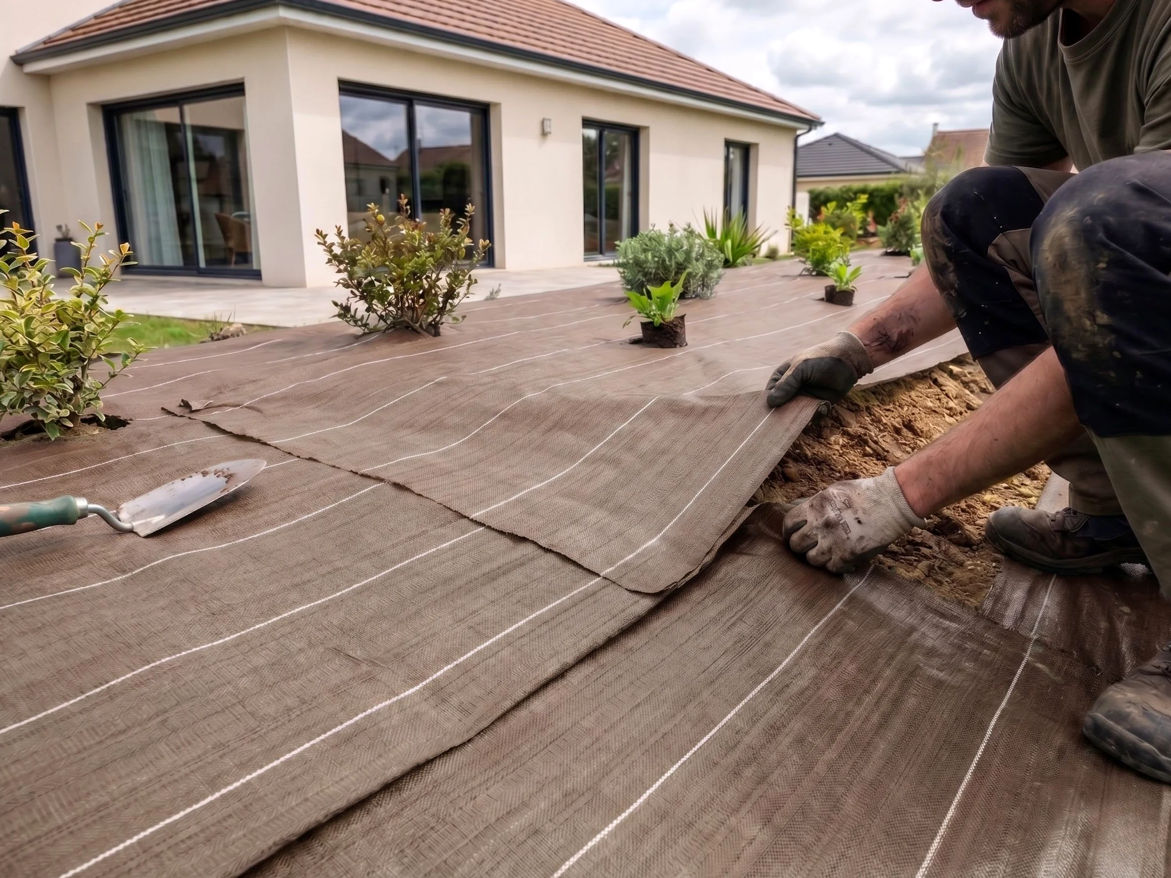 130g/m2 Toile Bache de paillage Marron tissée Anti-Mauvaises Herbes Largeur 5,15m Longueur 20m Geotextile