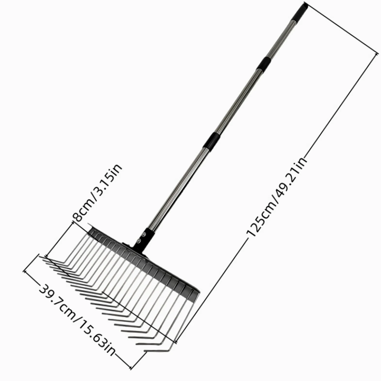 Râteau Feuilles Jardin 21 Dents Lames Acier Alliage Manche Ergonomique Amovible Polyvalent Ramassage Feuilles Herbe Débris Convient Jardin Ferme, 125 Cm 3 Sections