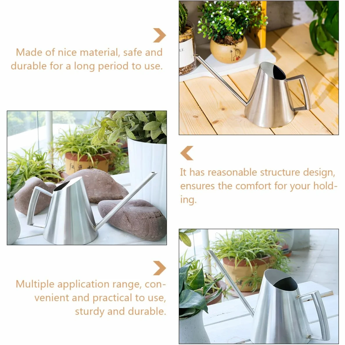 Abaodam Arrosoir en Acier Inoxydable 900 ML pour Jardin D'intérieur et Extérieur, Arrosoir à Long Bec Vintage en Métal, Outil D’arrosage Pratique et Solide pour Plantes et Fleurs