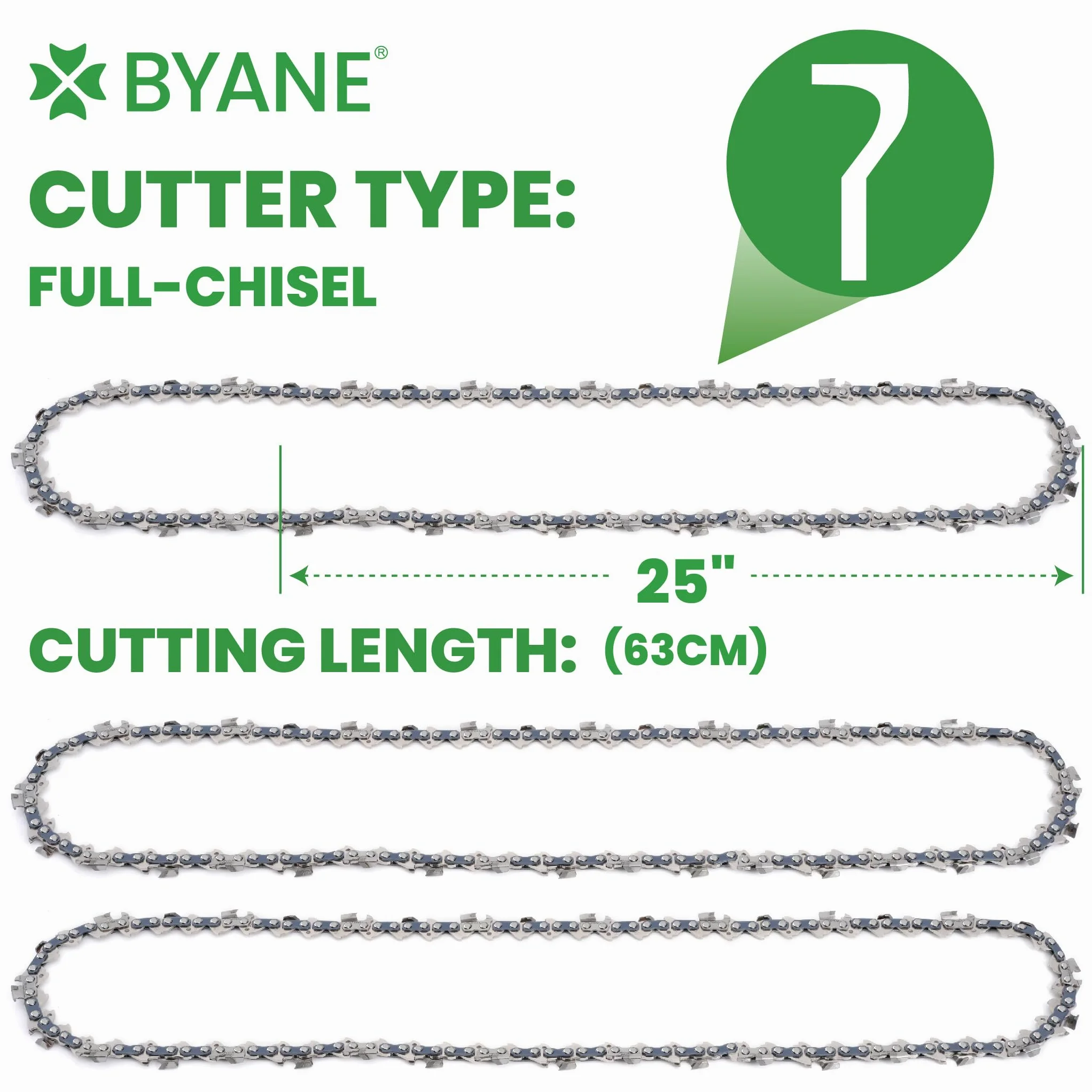 BYANE Lot de 3 chaînes 63 cm (25") 3/8" 1,6 mm 84 maillons | Compatible avec Stihl 026, 036, MS361, MS440, MS660 et autres modèles adaptés