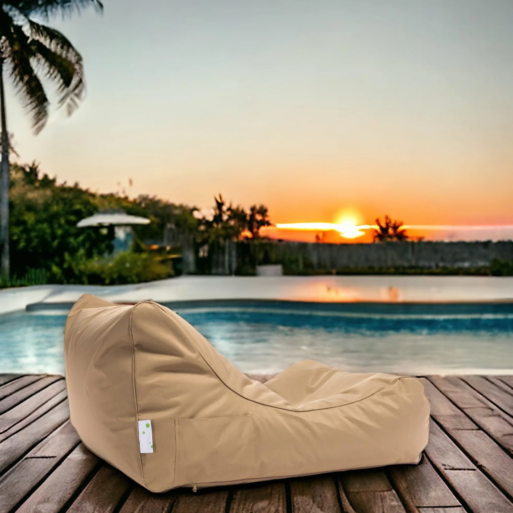 Ecopuf Master Polyester Canapé Pouf Outdoor Chaise Longue avec Pochette de Rangement et Poignée 115x65x60cm Beige