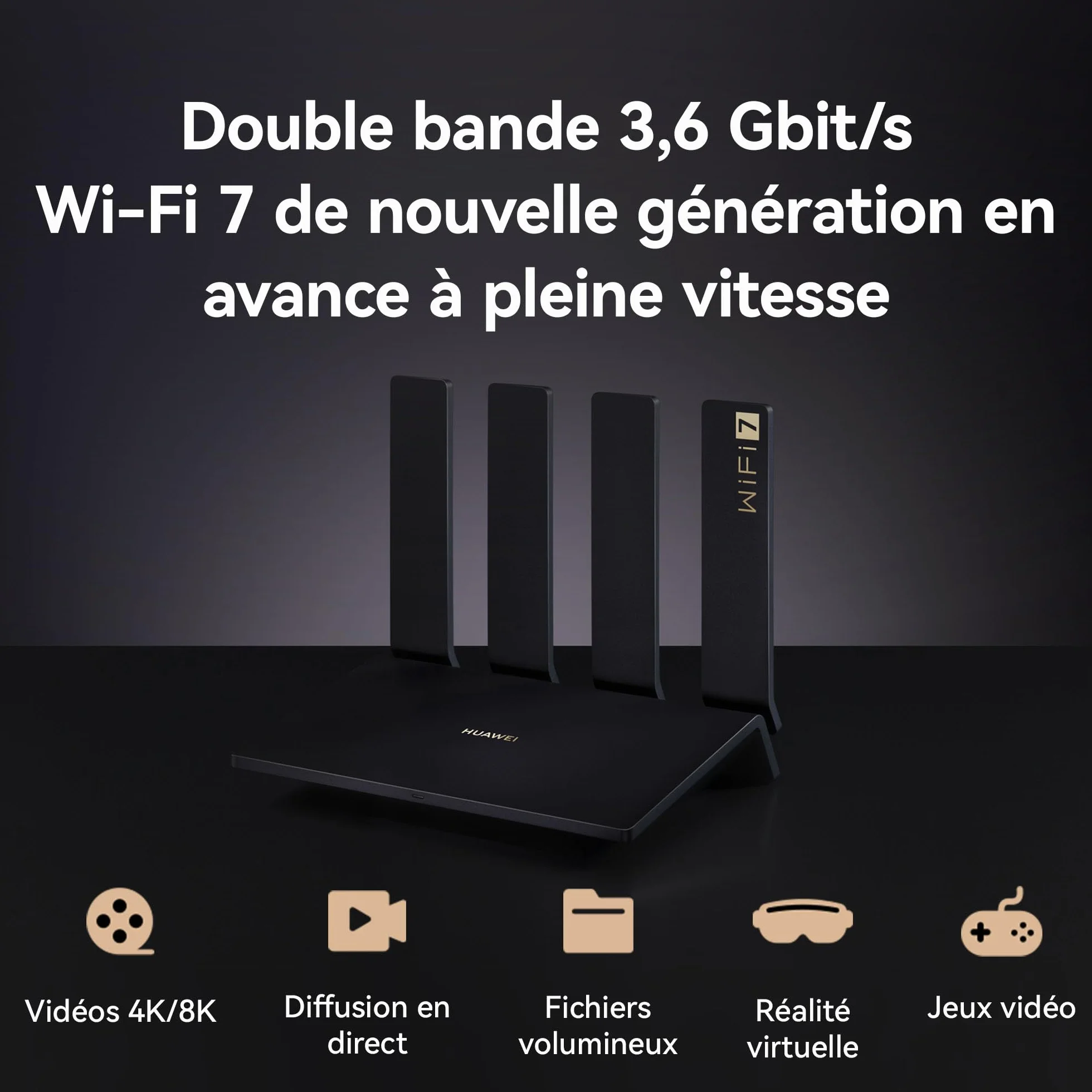 HUAWEI WiFi BE3 Pro, Wi-Fi 7 Double Bande 3,6 Gbit/s, Antenne Intelligente, 2x2,5GE+2xGE