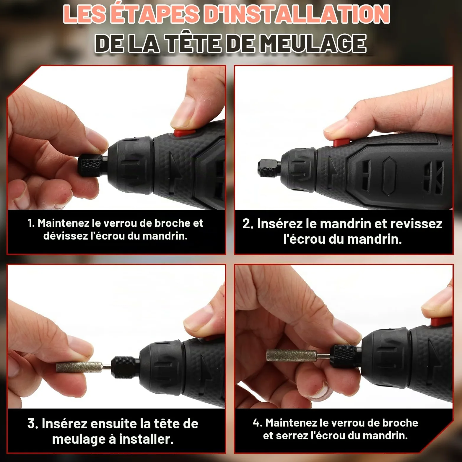Kit affûtage électrique pour tronçonneuse avec batterie 1300 mAh | Affûteur de tronçonneuse sans fil, 9 têtes, tête brosse alliage, guide d'angle, Mini meuleuse électrique portable