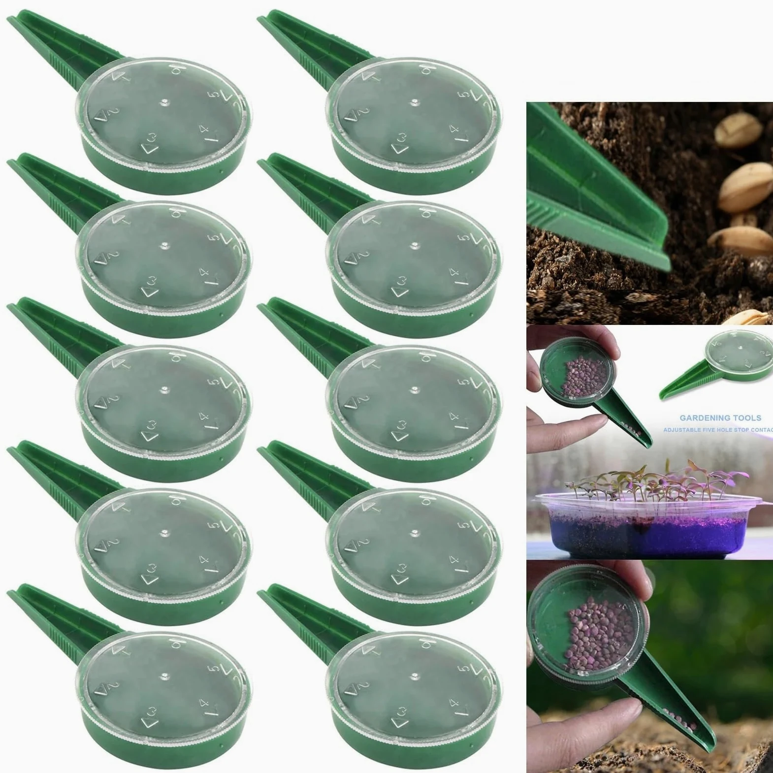 épandeurs de Jardin Épandeurs de semences Semoir de Jardin à Cadran Manuel Semoir avec Trou réglable Multifonction Portable Noirâtre Semis(10PCS)