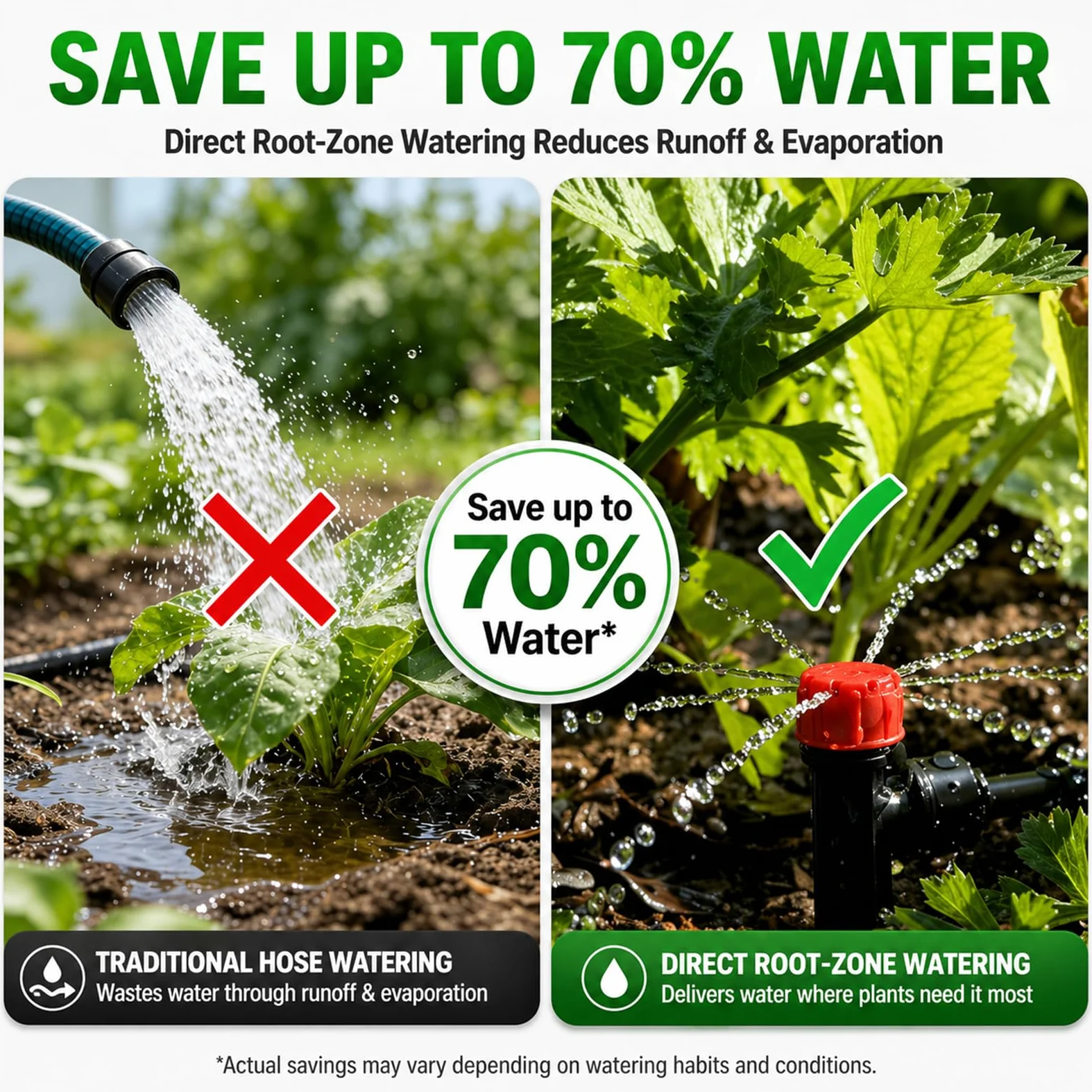 Kit de système d'irrigation goutte à goutte de 10 m, système d'arrosage goutte à goutte avec tubes à connexion rapide de 1,27 cm et 1,3 cm, goutteurs et pulvérisateurs réglables, système d'irrigation
