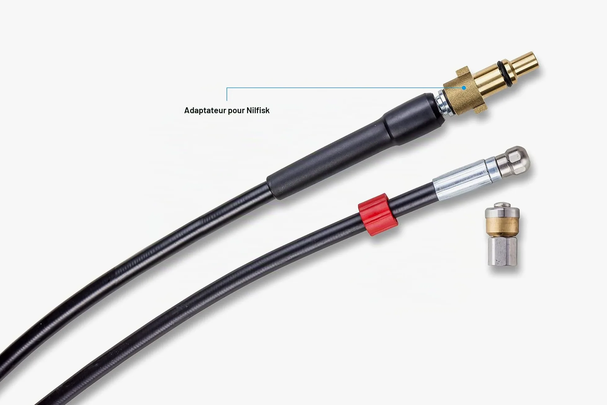 Tuyau Déboucheur Canalisation pour Nettoyeur Haute Pression 30m, 200 bar - Kit Furet compatible avec Bosch, Black+Decker, Nilfisk, Makita - avec Buse Fixe, Buse Rotative KNOFER