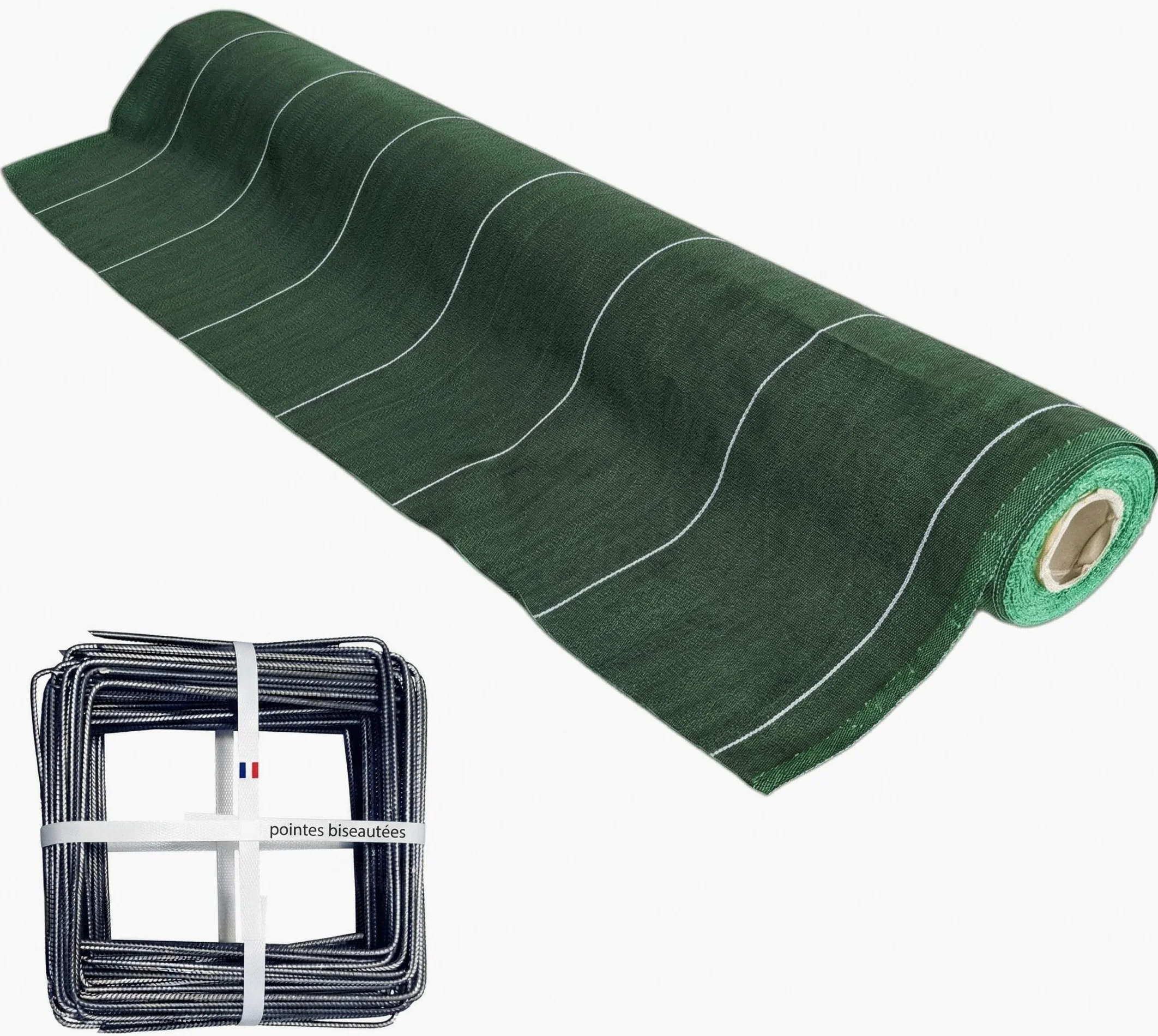 Pack Agrafes et Toile de paillage Grande Largeur 4,15m - Anti Mauvaises Herbes Longueur 15m - Lot Bache Vert 130gr par m2 - Geotextile - Large 4M ZENLYS