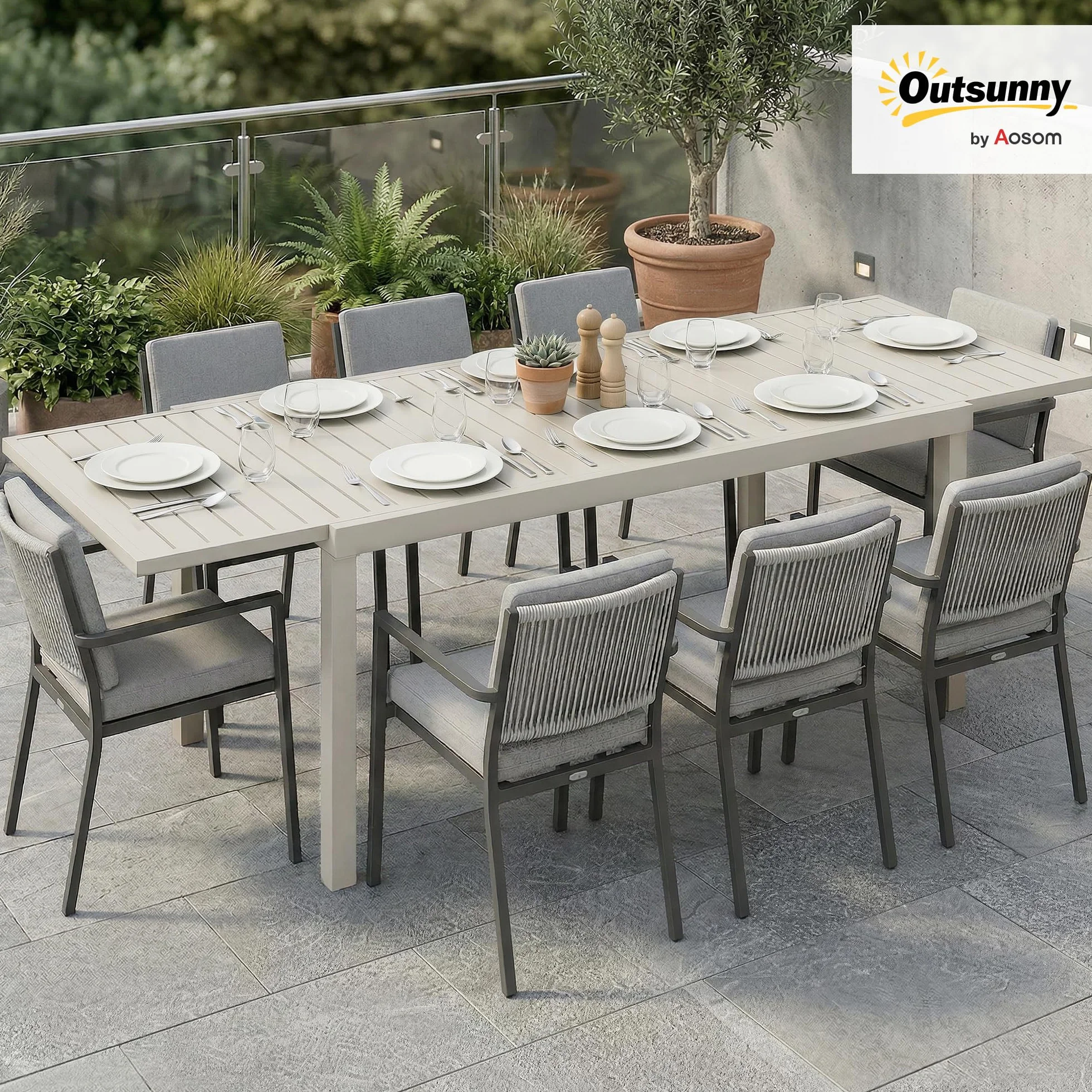 Outsunny Table de Jardin Extensible 150-225 cm Aluminium Anti-Rouille Blanc