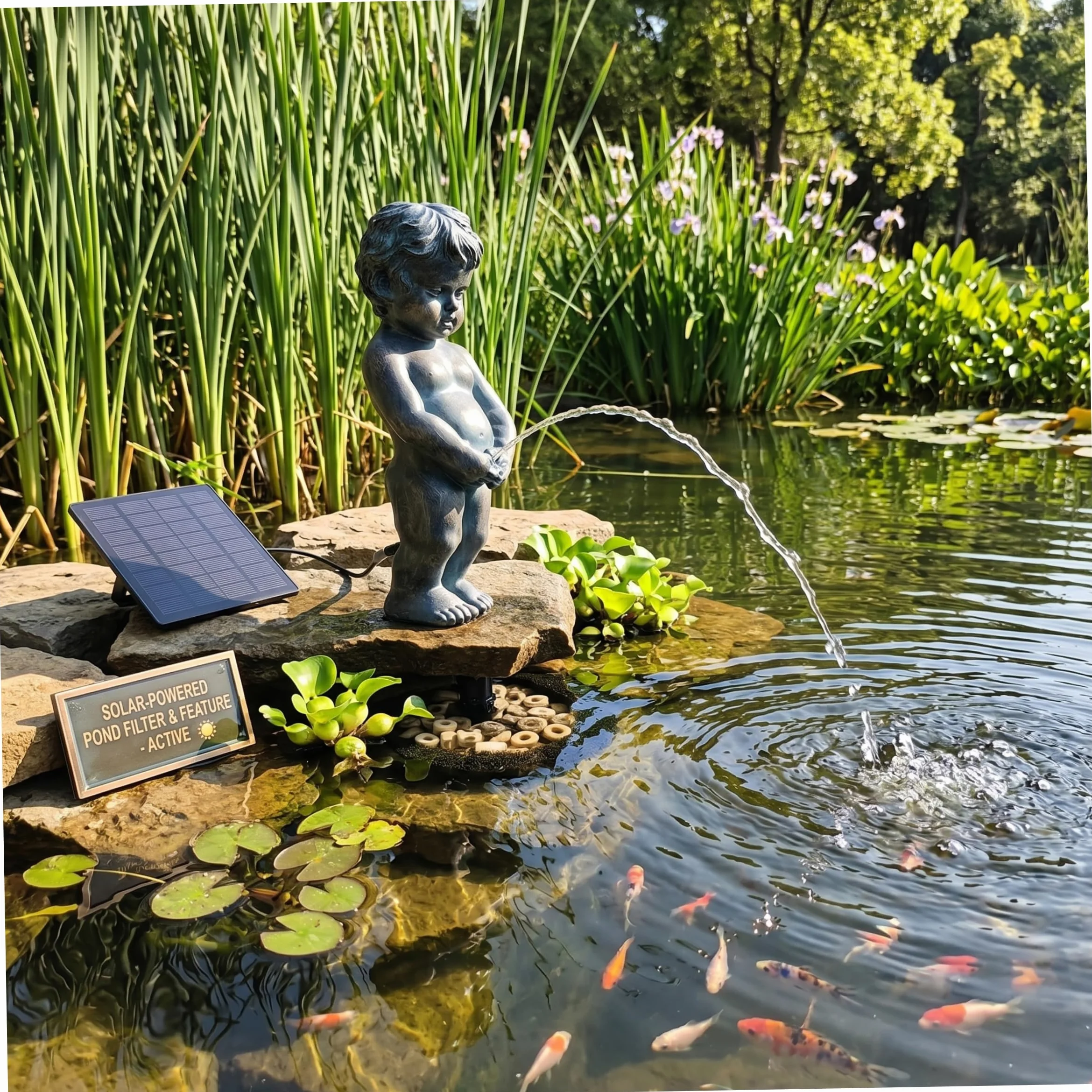 Cracheur de Livre Solaire pour Petit Étang, Résine, Décor Jardin Extérieur 12,2 Pouces
