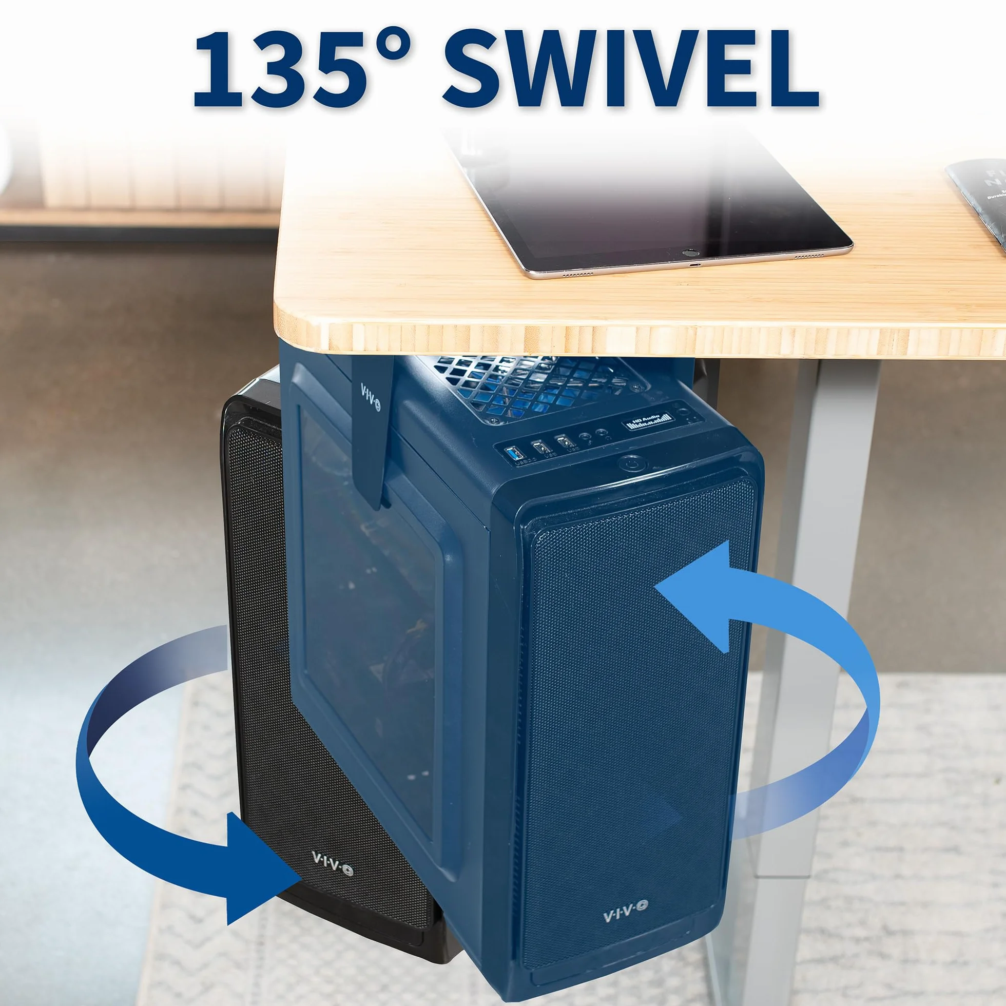 Vivo MOUNT-PC01L Support PC réglable Bureau Mur, Support CPU pivotant Verrouillage sécurisé Noir