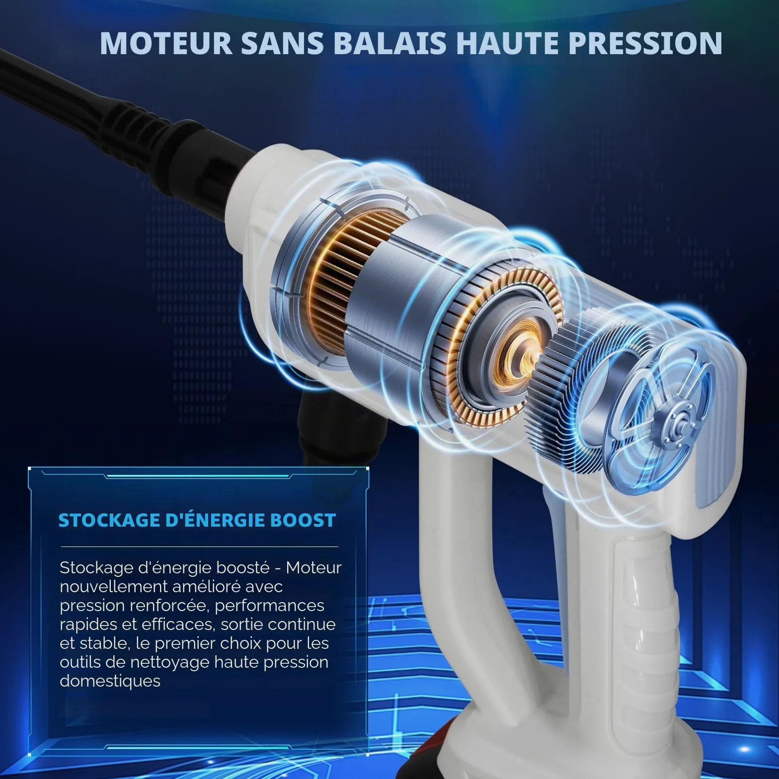 Nettoyeur Haute Pression Portable sans Fil, 6-en-1 Buse Multifonction | Buse 6-en-1, batterie longue durée et tuyau 5 m. Parfait pour la voiture, le jardin, les vitres et la piscine.