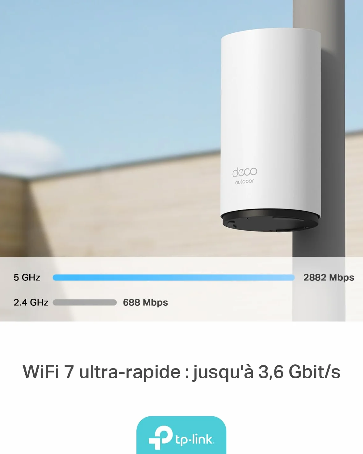 TP-Link Deco BE25-Outdoor Routeur WiFi 7 Mesh BE3600, Répéteur Extérieur/Intérieur, Double Bande, 2×2,5G, IP65, PoE/AC