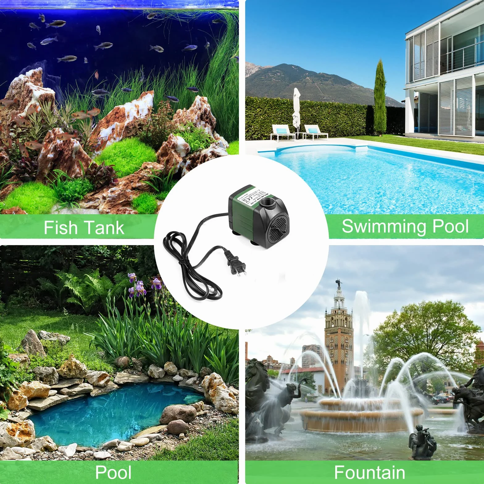 Pompe à eau submersible 15W 1000 L/H AC220-240V avec 1 buse pour aquarium