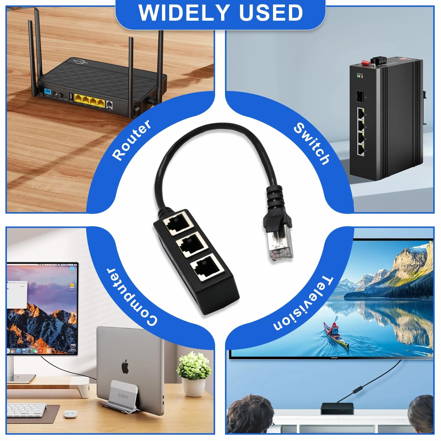 Câble répartiteur Ethernet RJ45 1 mâle vers 3 ports LAN femelles Cat5 Cat5e Cat6 Cat7