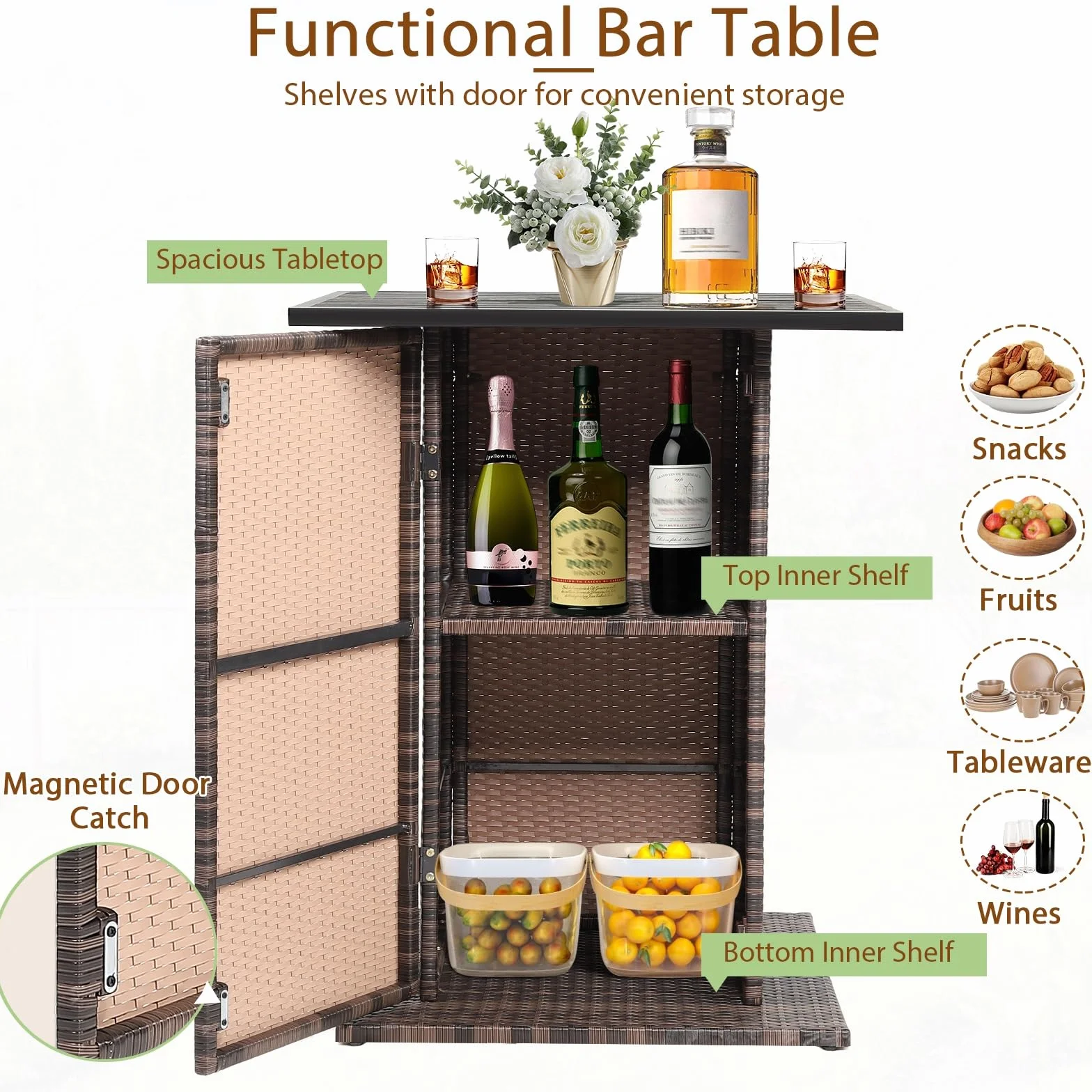 GIANTEX Ensemble de bar extérieur en rotin 5 pièces, table et 4 tabourets hauts avec coussins amovibles