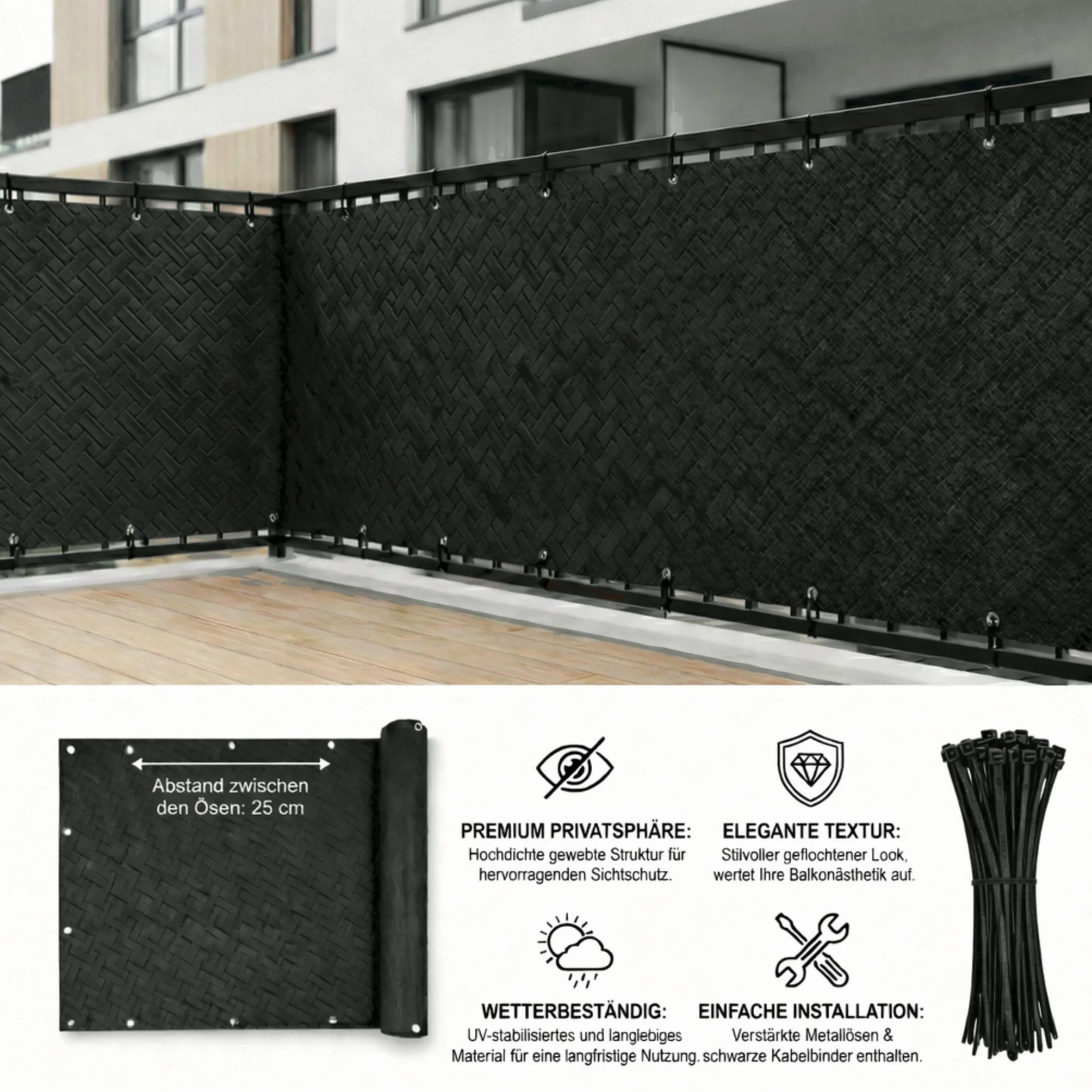 COVER IT Brise-Vue pour Balcon Premium 240 g/m² 50 x 700 cm Écran de confidentialité Tissage gaufré Graphite