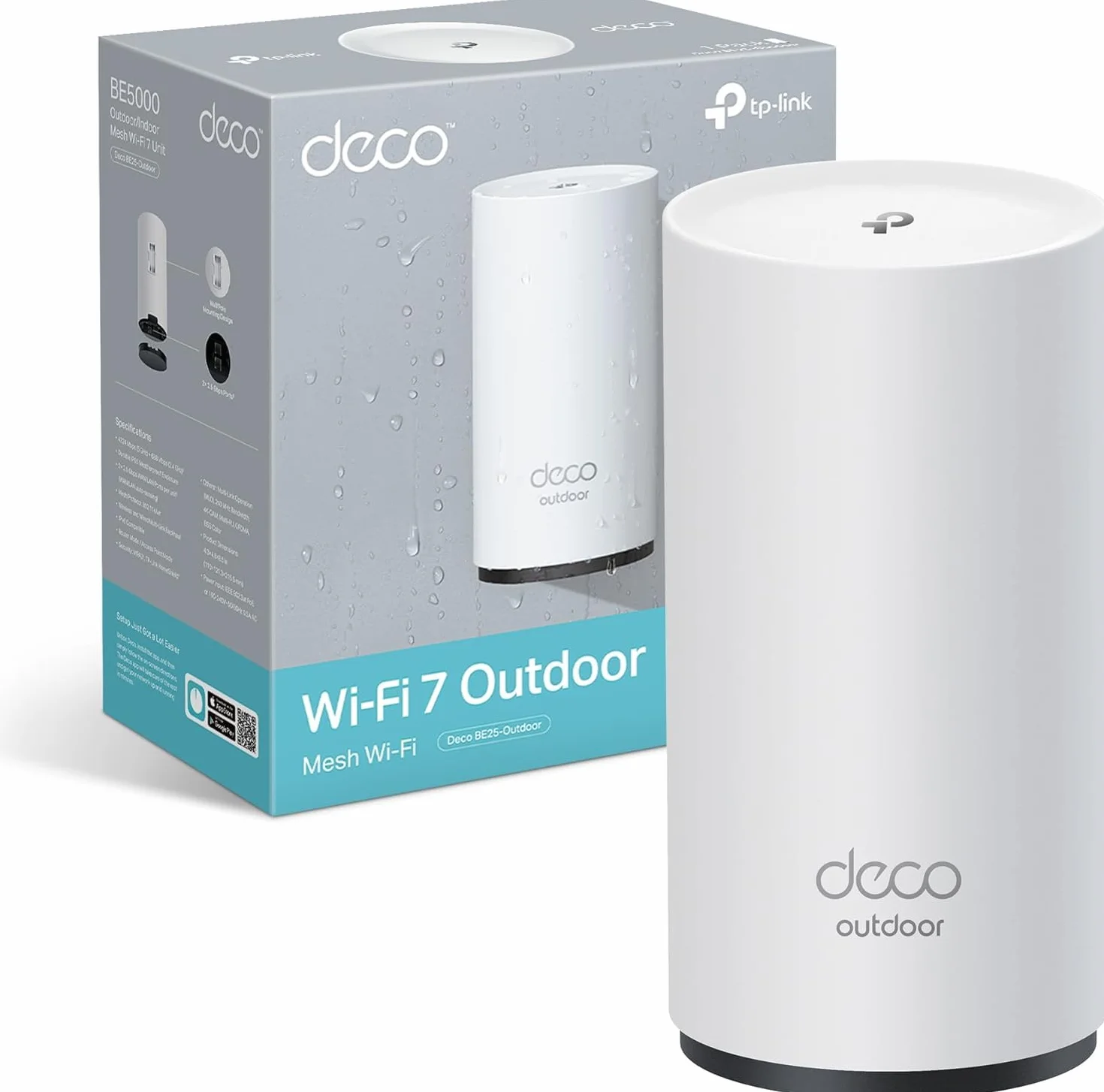TP-Link Deco BE25-Outdoor Routeur WiFi 7 Mesh BE3600, Répéteur Extérieur/Intérieur, Double Bande, 2×2,5G, IP65, PoE/AC