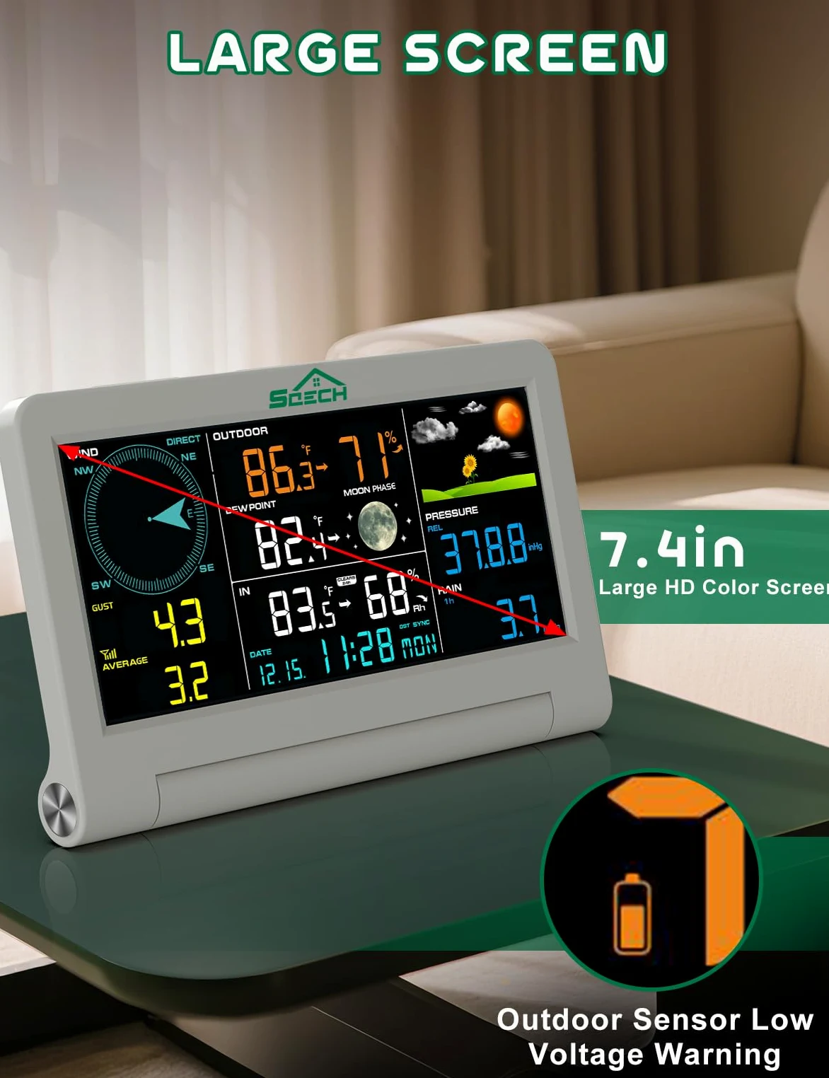 SQECH Station Meteo Interieur Exterieur Sans Fil Avec Capteur 7 en 1 | Stations Météo Professionnelle Avec Prévisions Météorologiques, Température, Humidité, Pluviomètre, Vent