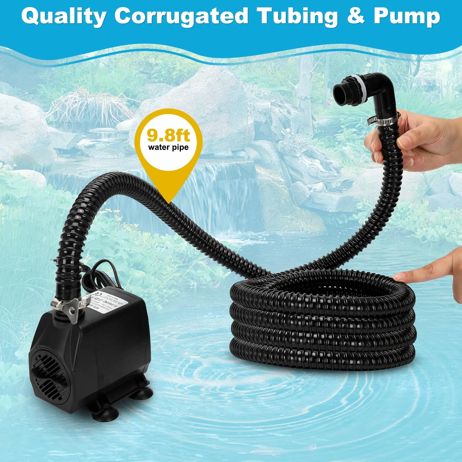 Cascade Bassin Exterieur 30CM Acier Inoxydable Pompe 45W 3000 L/H Kit Jardin