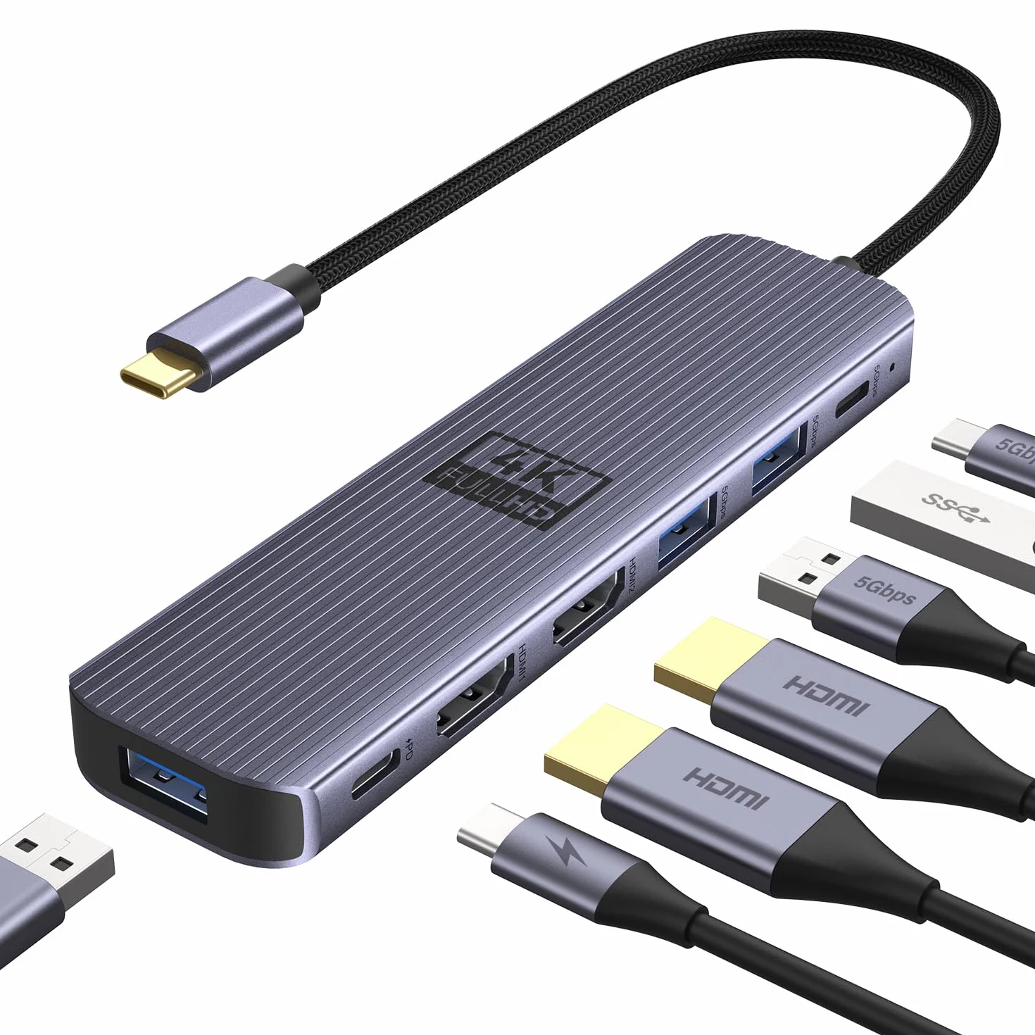 Newmight 7 en 1 Station d'accueil USB-C Double HDMI 4K60Hz 2 Ports HDMI 3 Ports USB 3.0 Charge PD 100W
