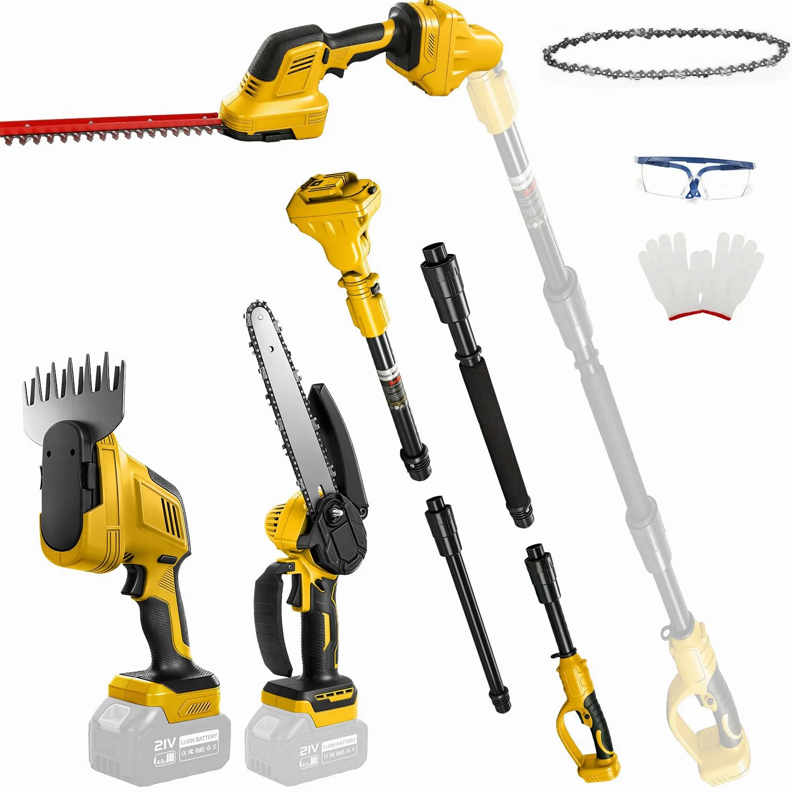 Kit de tronçonneuse et taille-haie 6 en 1 de 20 cm pour batteries DeWalt 20 V (sans batterie) | Roadtime Mini tronçonneuse télescopique pour jardin, arbres et arbustes