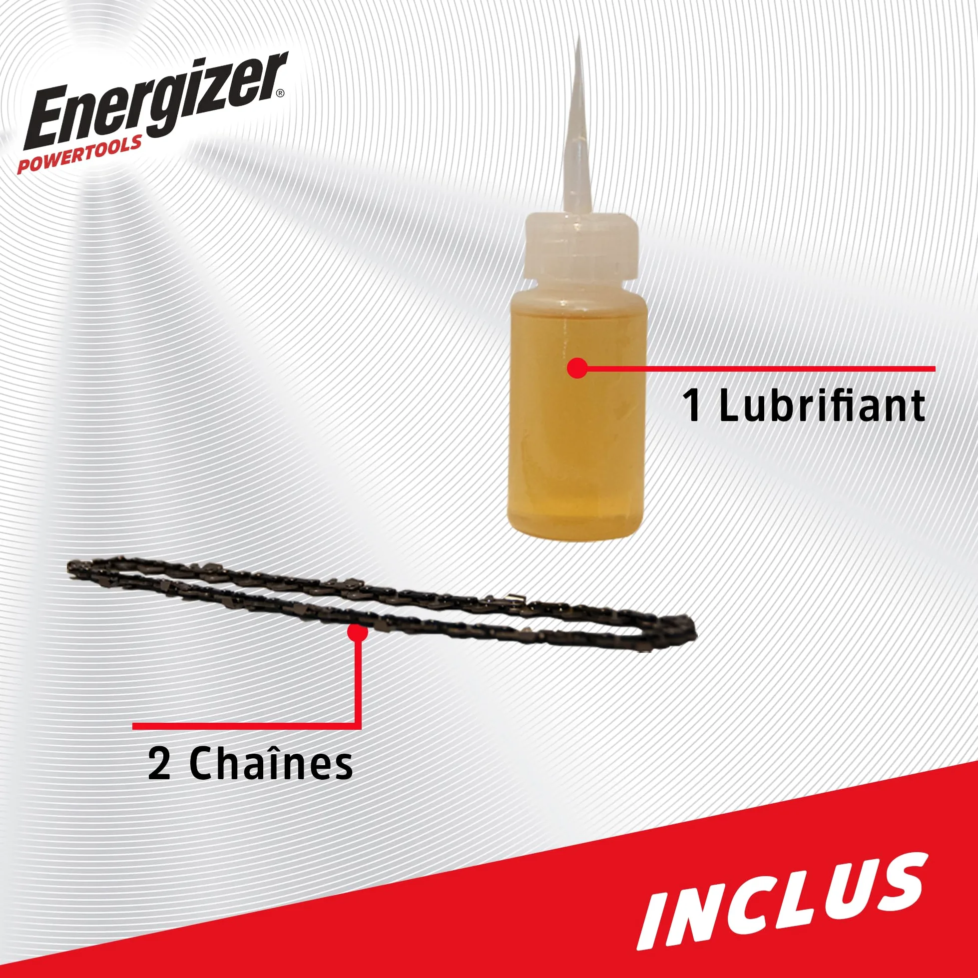 Energizer – Tronçonneuse Sans Fil 20V, Lame 120 mm – Vitesse 5 m/s – Ultra Compacte, Poignée Soft Grip – 2 Chaînes + Huile Incluses – Inclus 2 Batteries 2AH + Chargeur rapide Idéale Élagage, Jardinage