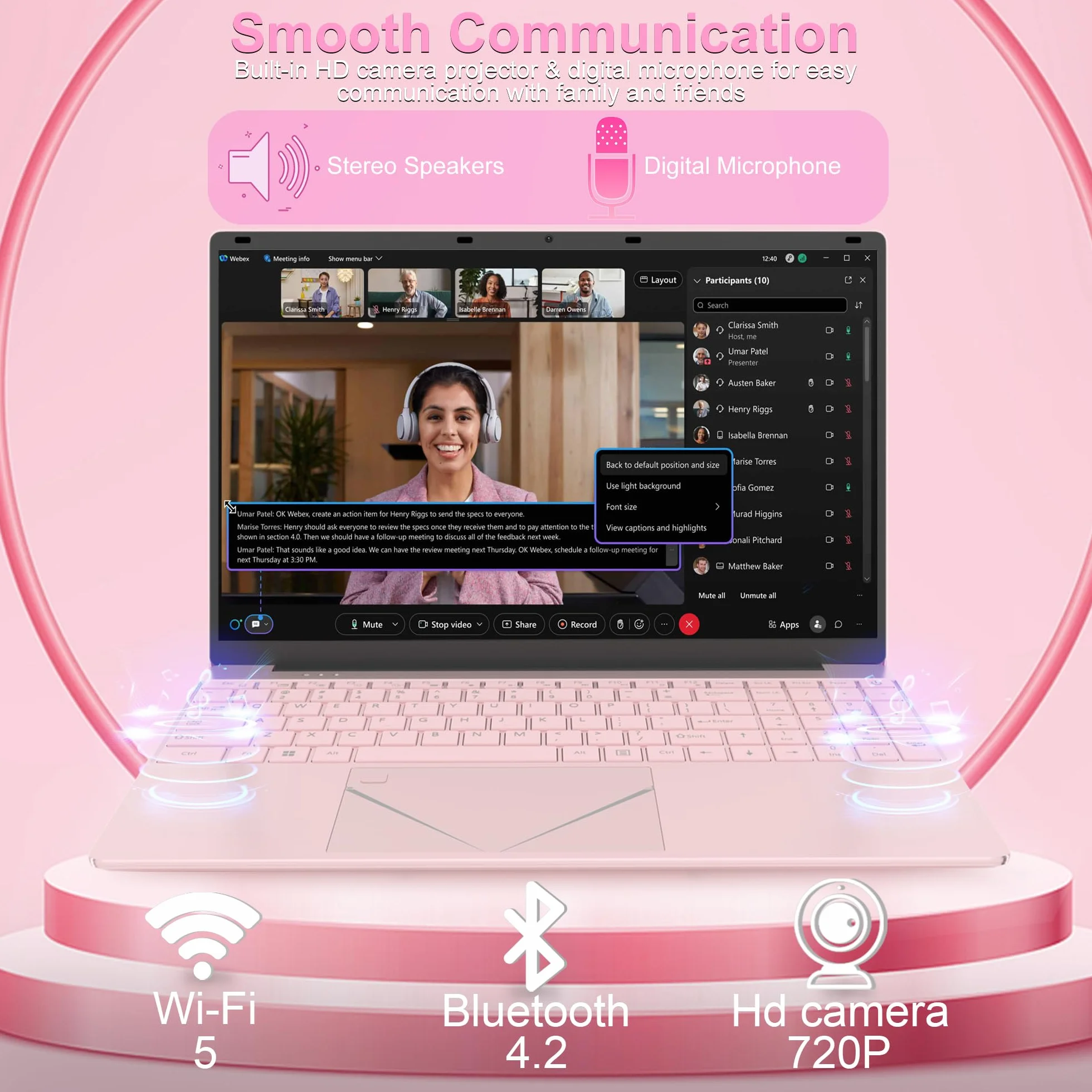 Ordinateur Portable 15,6 Pouces Rose, FHD 1920x1080, Processeur N95 3,4 GHz, 16 Go DDR4 RAM, 512 Go SSD, Léger pour Étudiants
