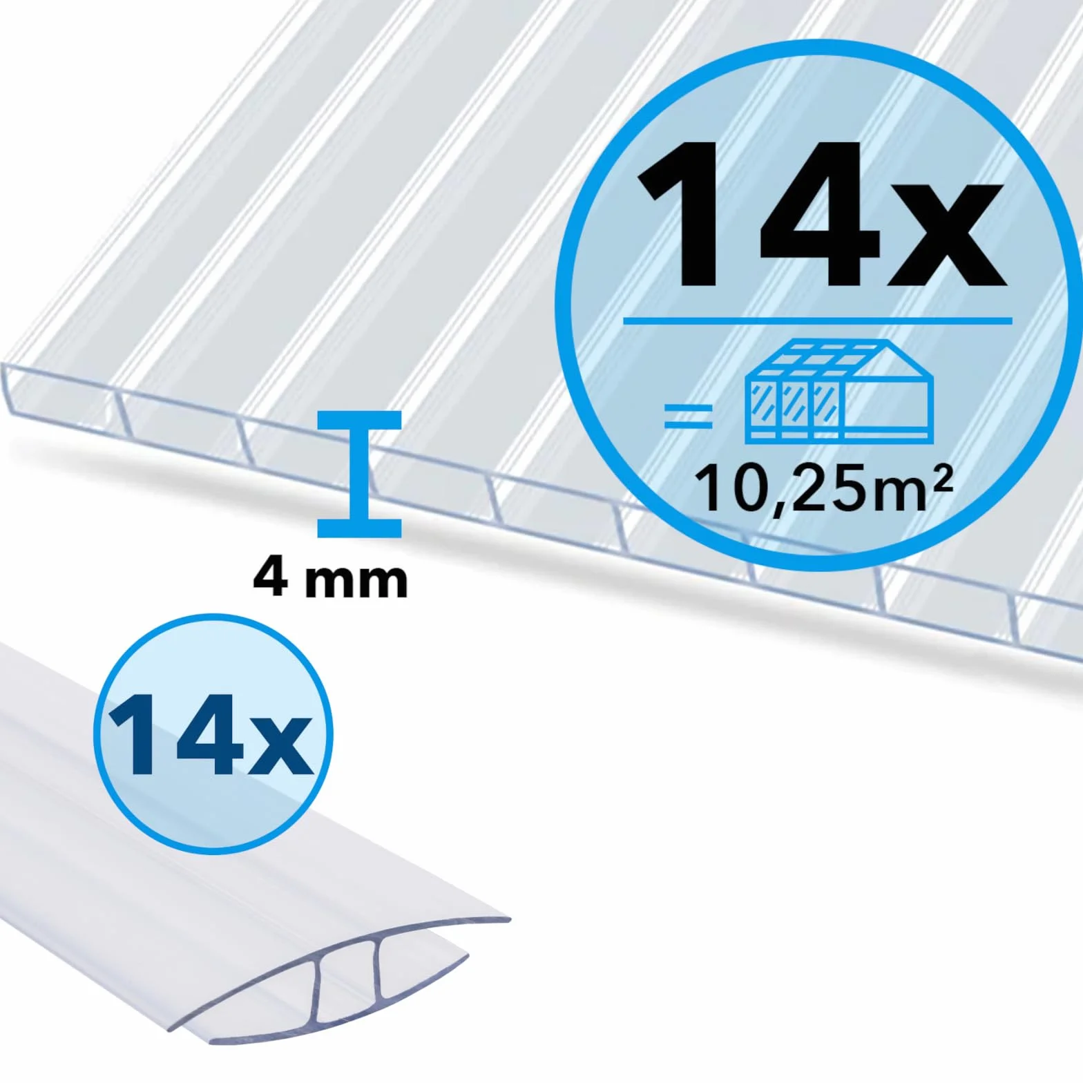 Plaques alvéolaires PVC translucide pour serre jardin véranda résistant UV étanche kit 14 plaques connecteurs 60,5 x 121 cm épaisseur 4 mm