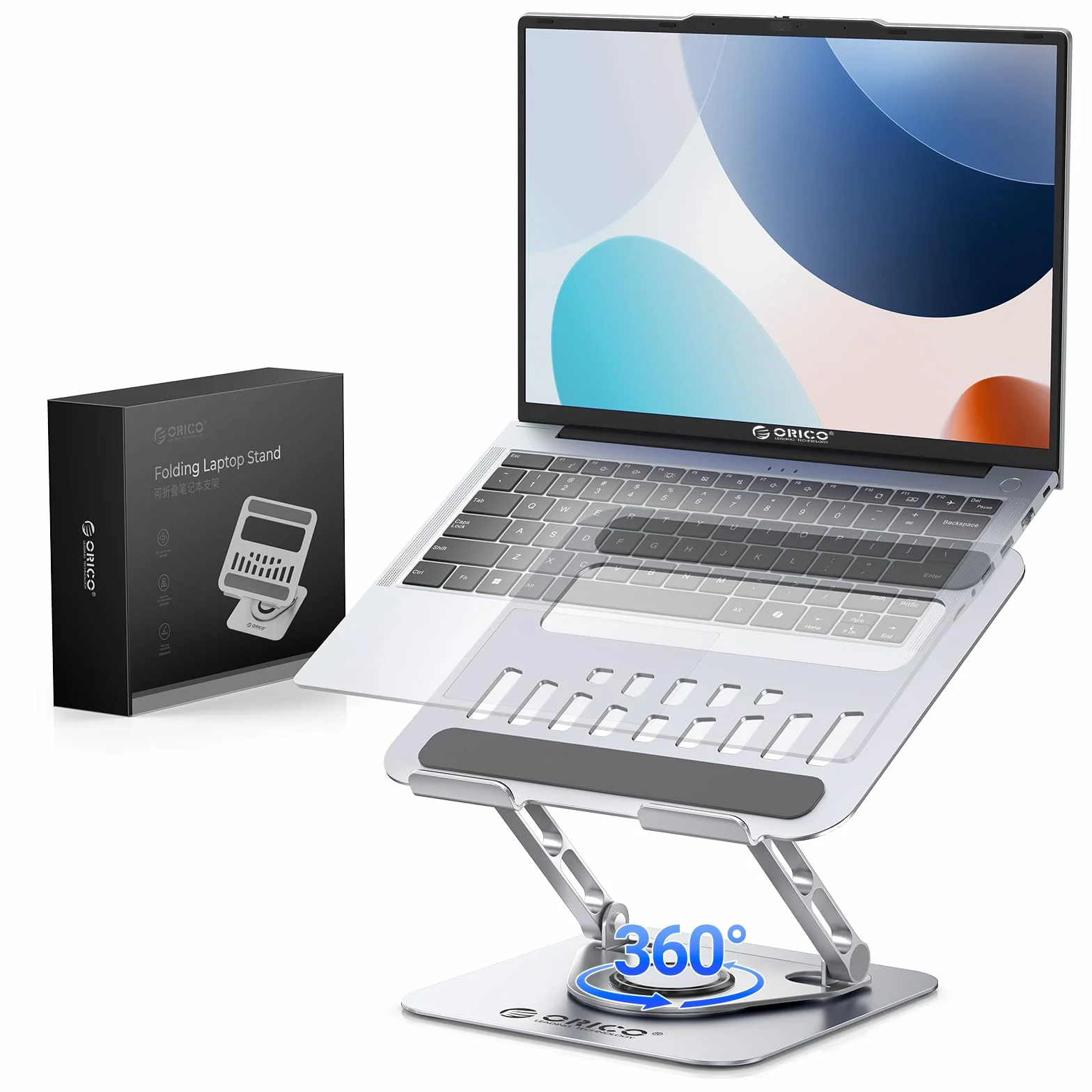 ORICO Support PC Portable Ergonomique Rotatif 360 Réglable Pliable Ventilé pour MacBook Air/Pro Dell XPS HP 10-17,3 Pouces ST12 Argent