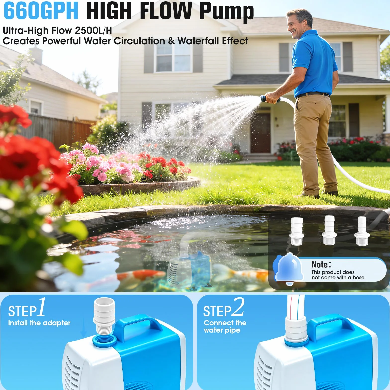 Luxfero Pompe pour Fontaine Extérieur avec Filtre, 3000 L/H, Lumières RGB, 3 Modes de Pulvérisation