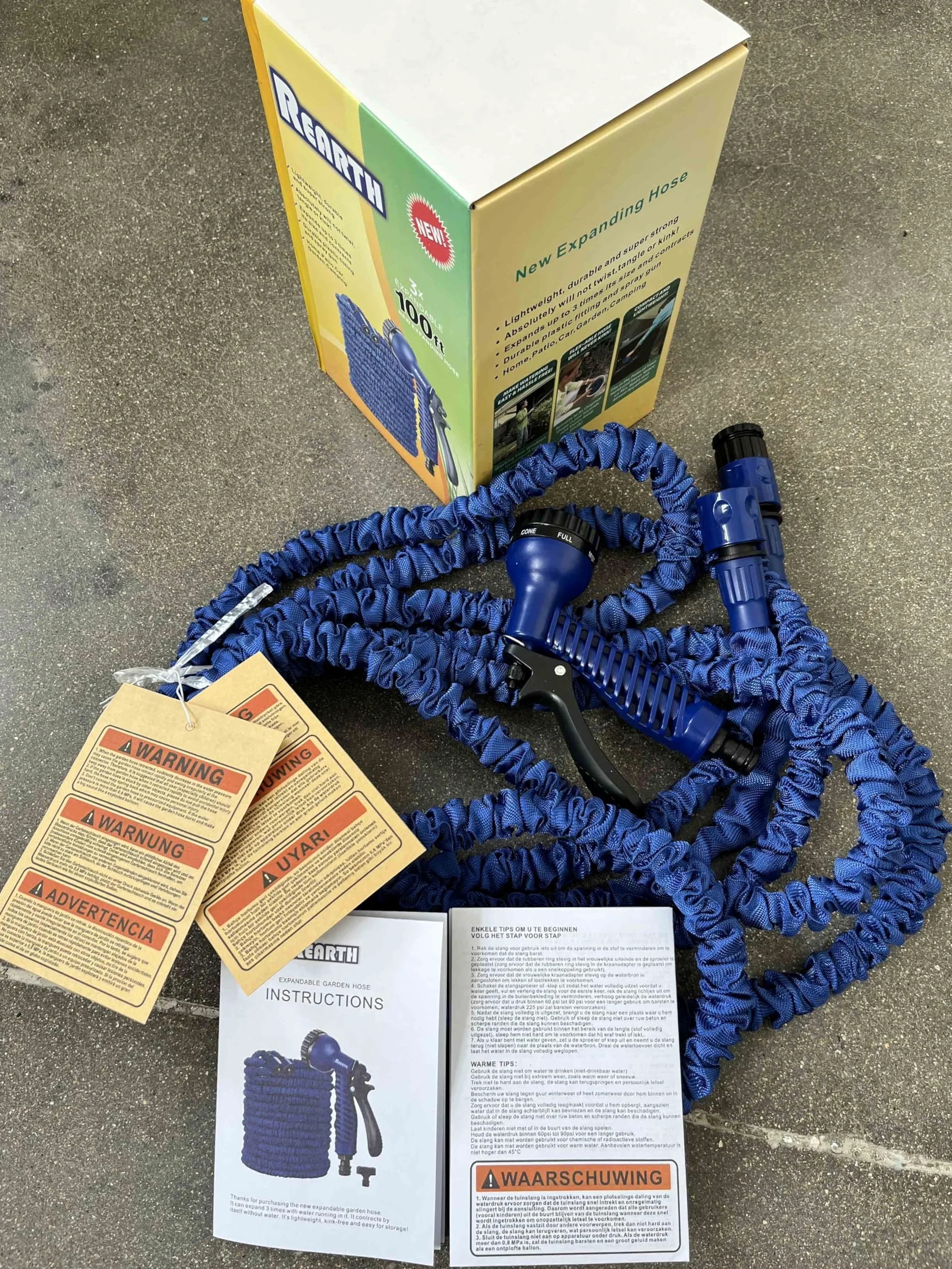 Tuyau d'arrosage extensible de 30 m / 45 m / 60 m - 3 tuyaux d'arrosage extensibles - Naturel - Triple couche - Léger - Ne s'emmêle pas - Avec un pistolet de pulvérisation d'eau professionnel en
