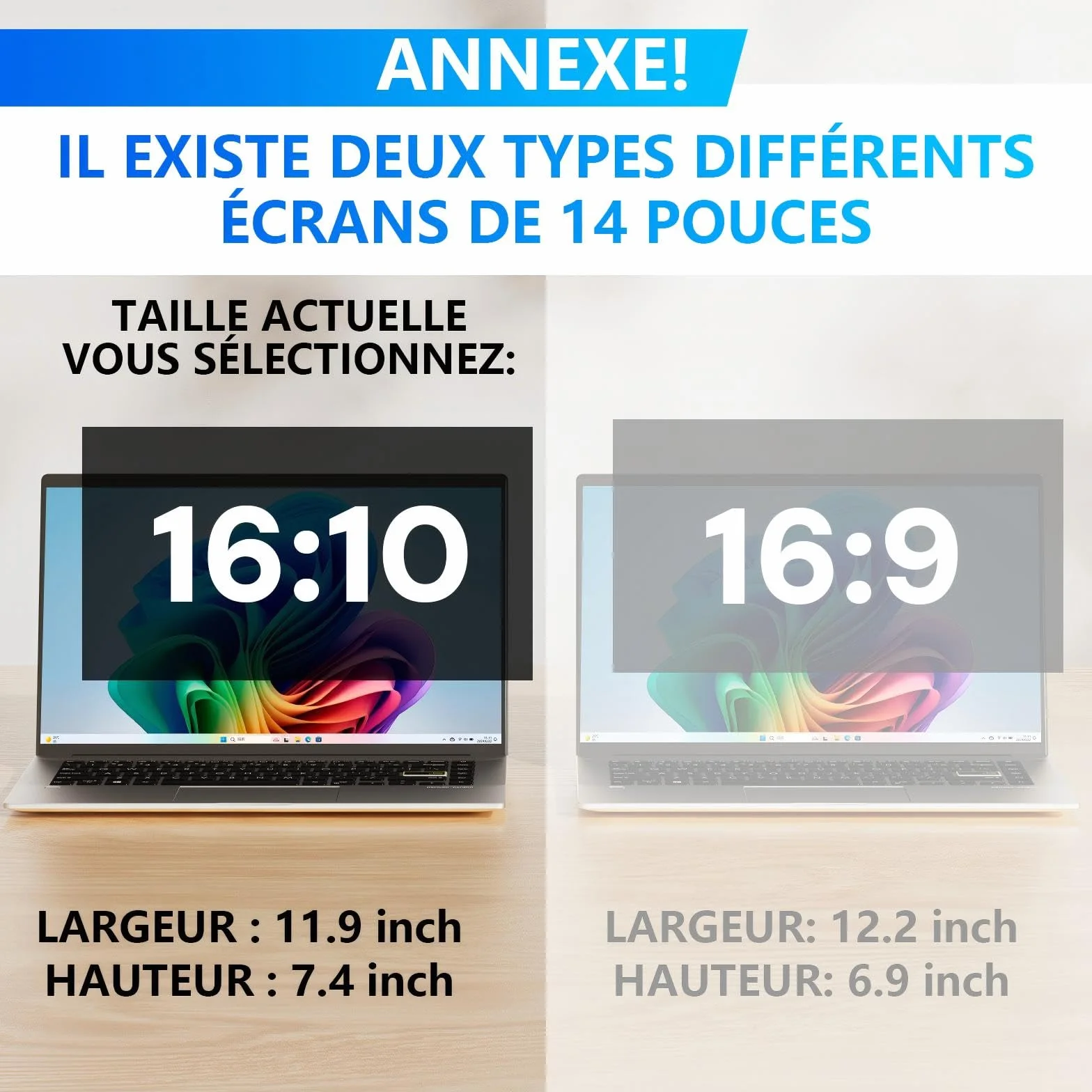 Filtre de Confidentialité 14 Pouces 16:10 Amovible Anti-Lumière Bleue Anti-éblouissement pour Ordinateur Portable