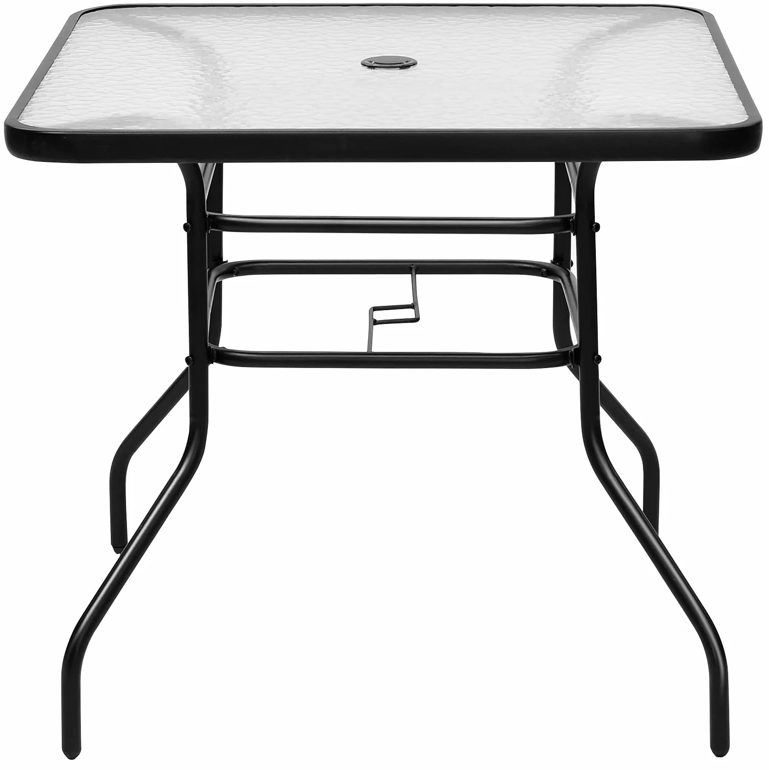 GIANTEX Table de Jardin Carré 81x81 cm Verre Trempé avec Trou de Parasol Métal Laqué