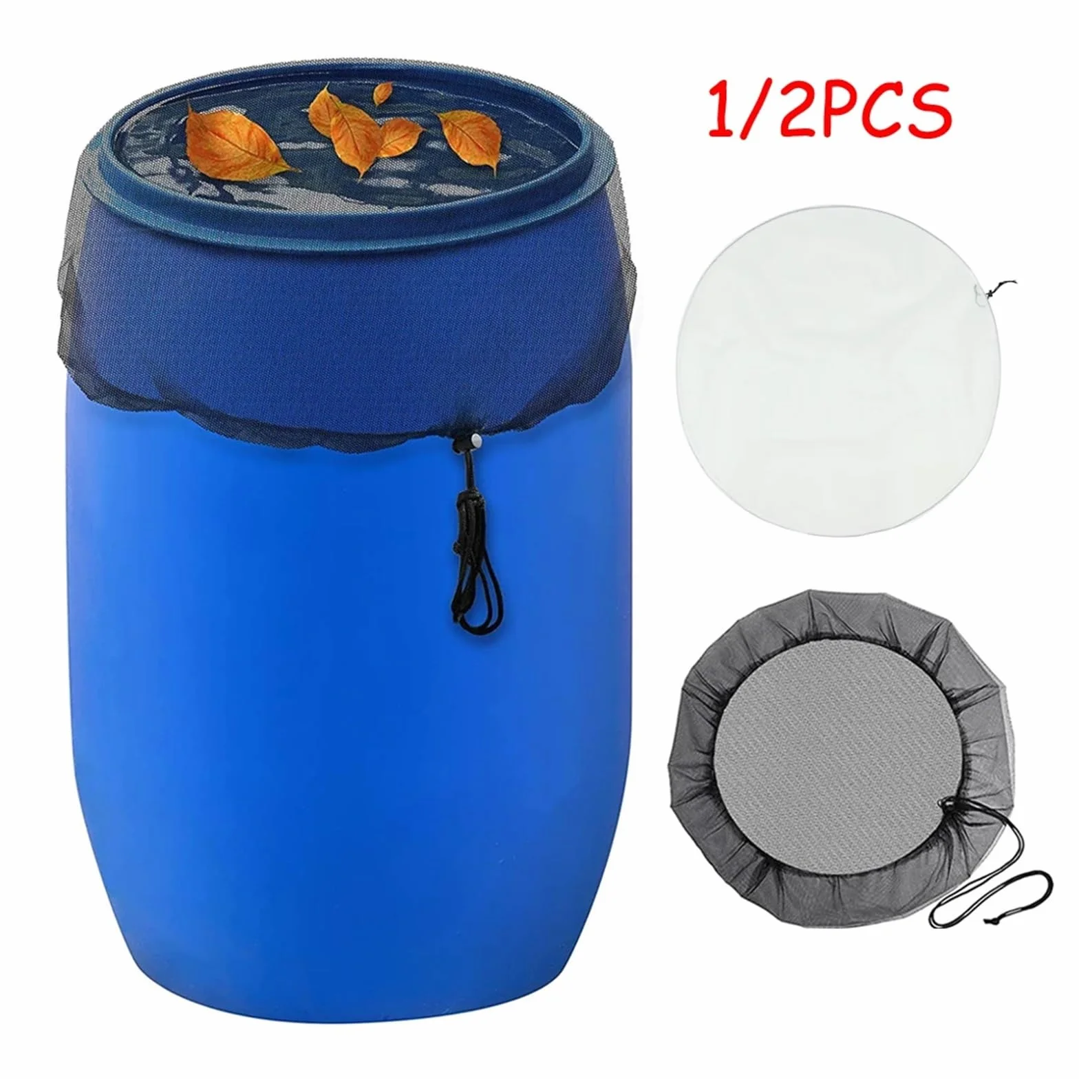 Grille de Protection pour Citerne d'Eau de Pluie, Couverture en Maille pour Baril de Pluie Blanc et Noir 2 Pièces