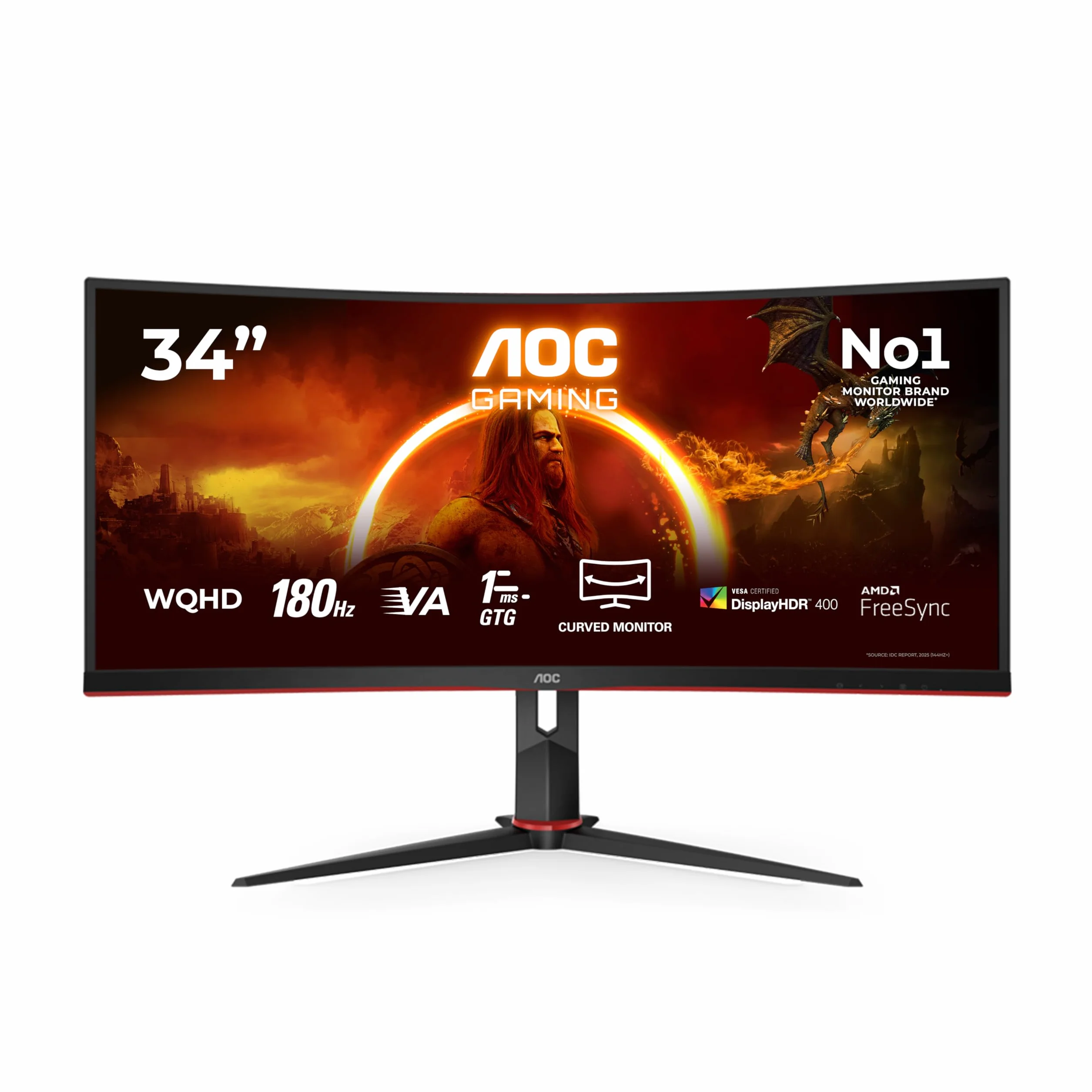 AOC Gaming CU34G2XP 34" WQHD Curved Monitor 180 Hz FreeSync HDR400 3440x1440 1ms GtG HDMI DisplayPort USB Hub noir-rouge