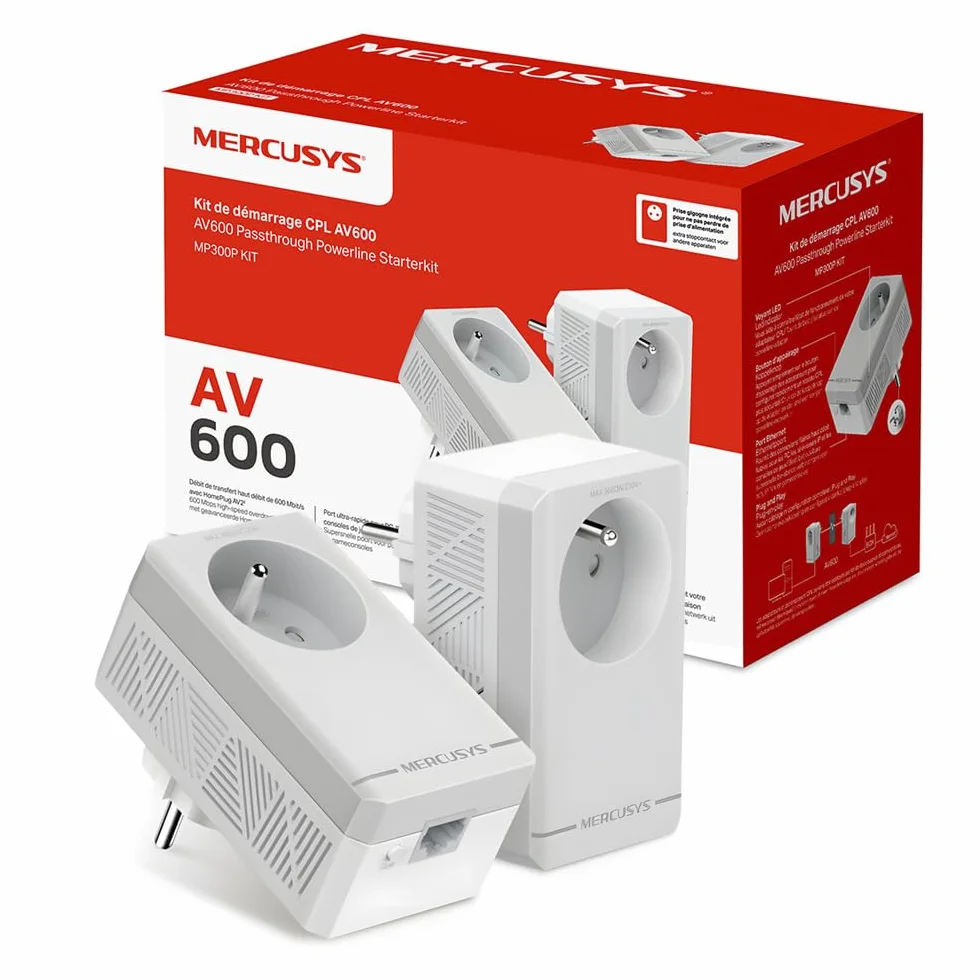 Mercusys MP300P KIT CPL 600Mbps 1 Port Prise Intégrée Type F Boitier CPL Kit de 2