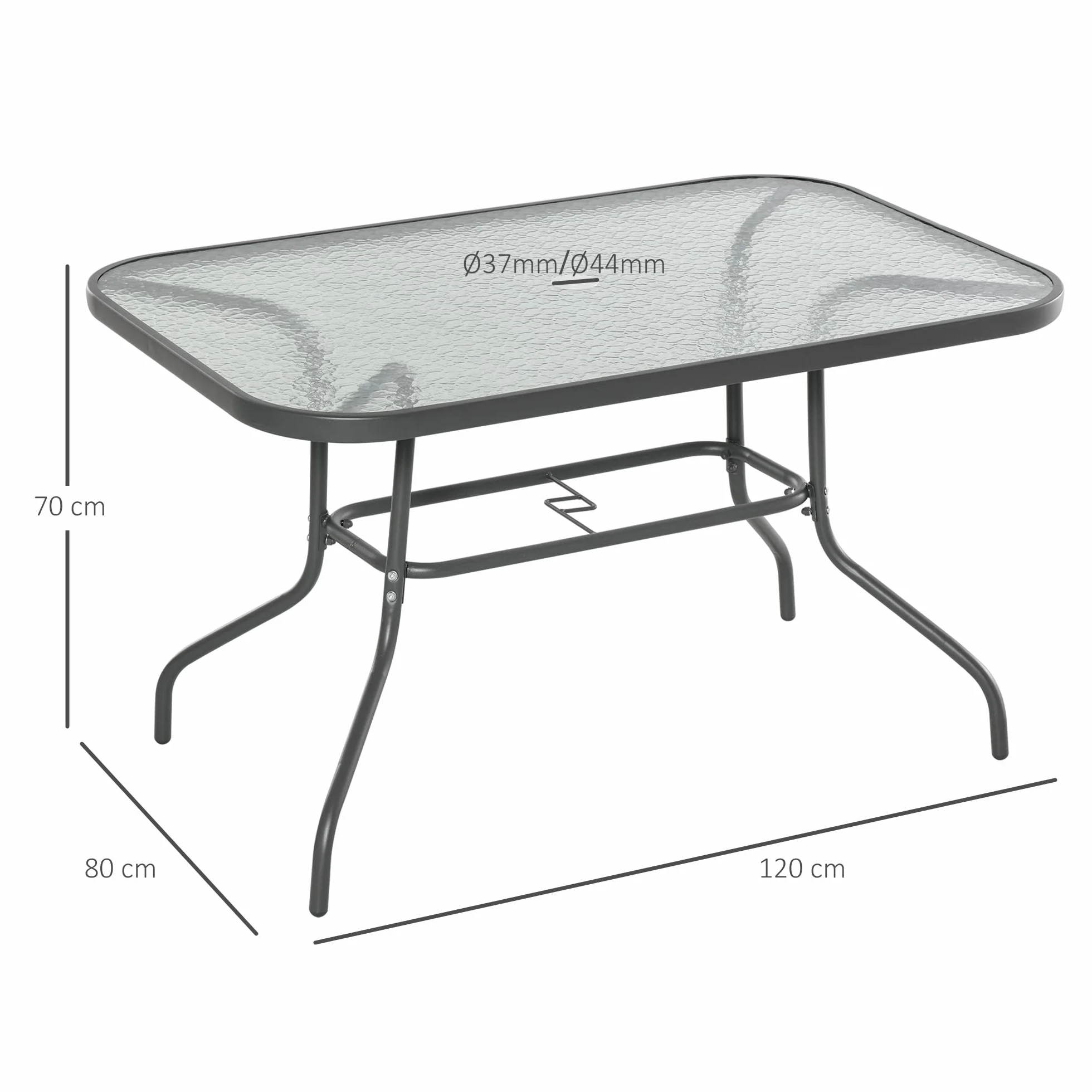 Outsunny Table de Jardin rectangulaire 120x80x70 cm métal époxy Gris Verre trempé