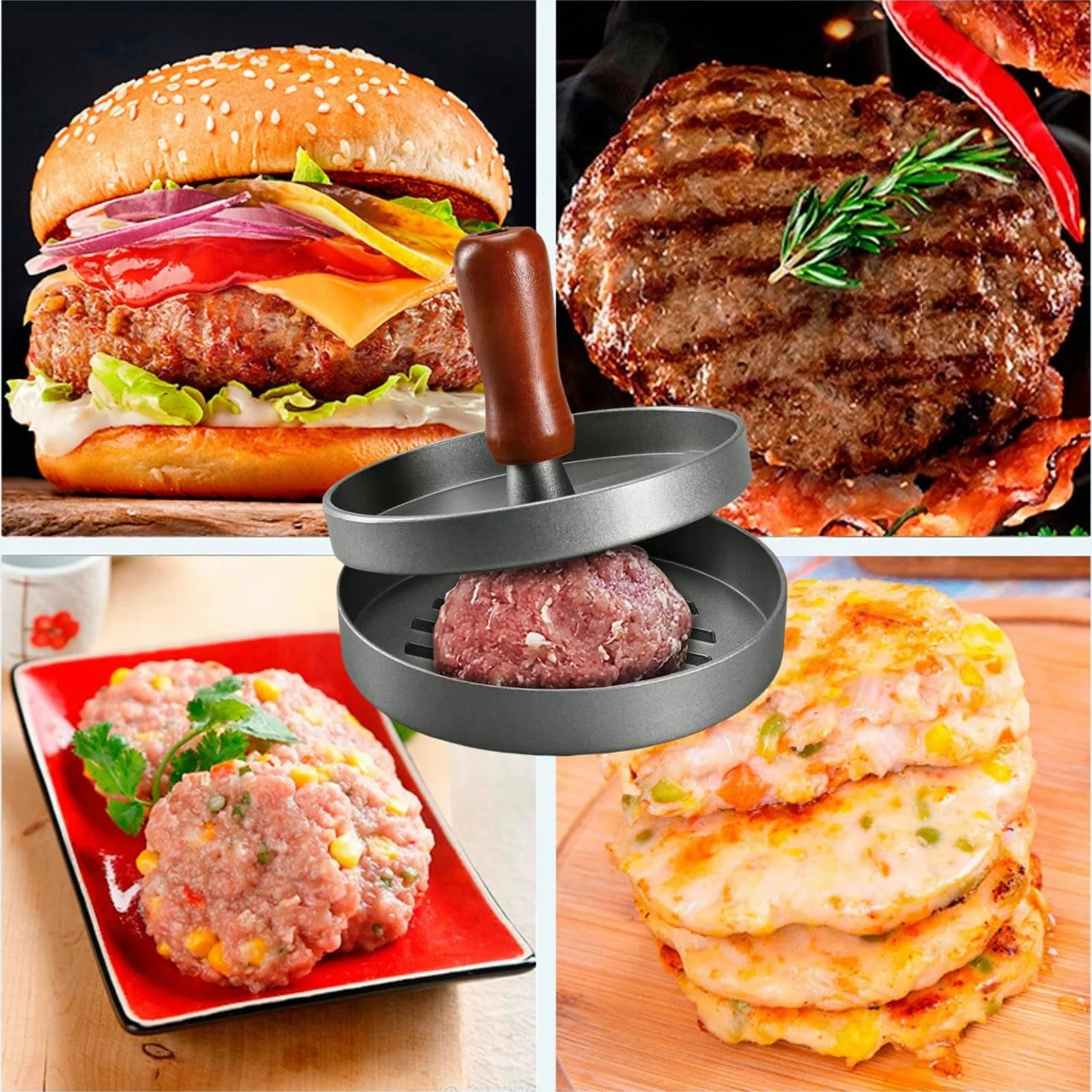 Presse à Steak Haché Antiadhésive en Aluminium pour Hamburger BBQ