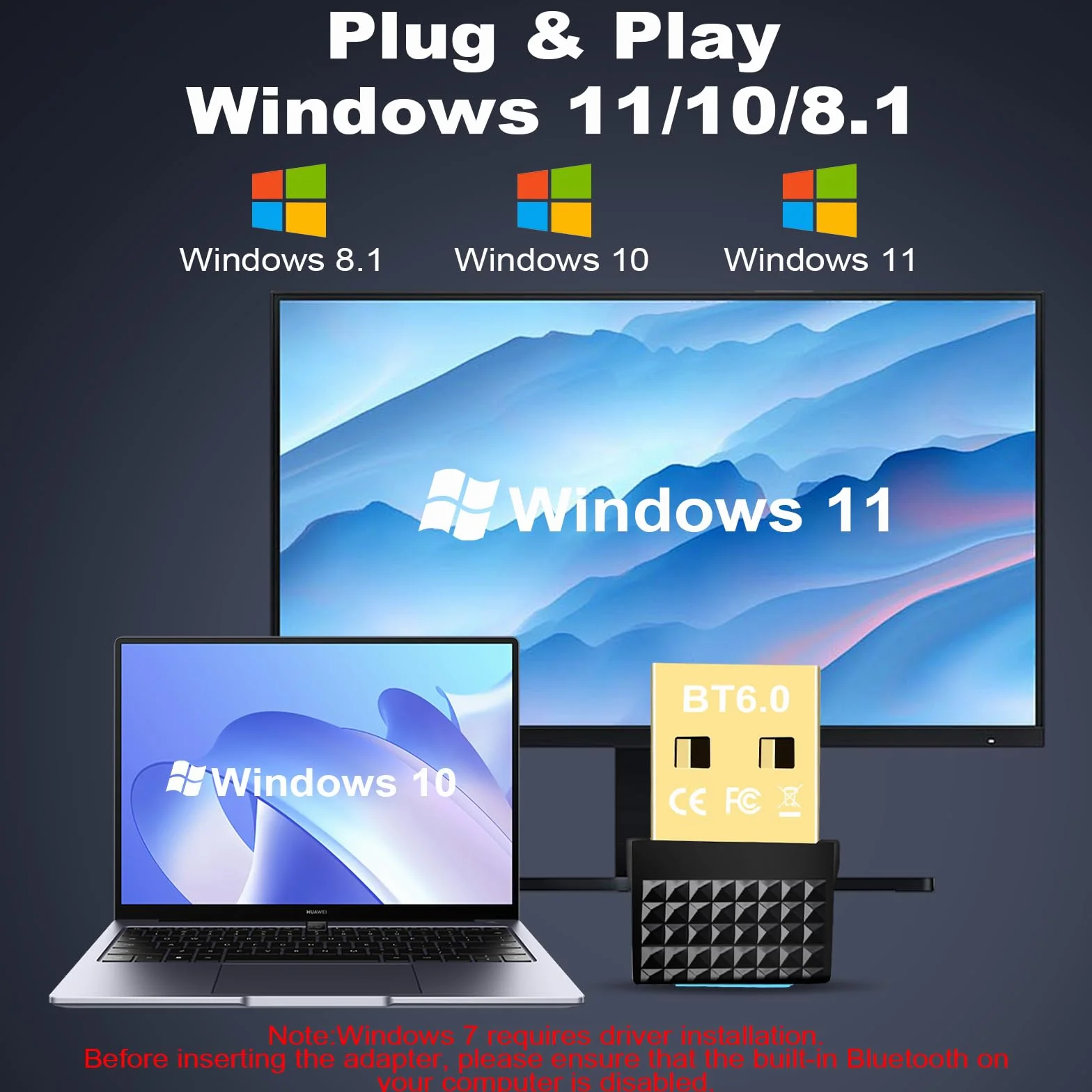 Adaptateur Bluetooth 6.0 USB pour PC Windows 11/10/8.1