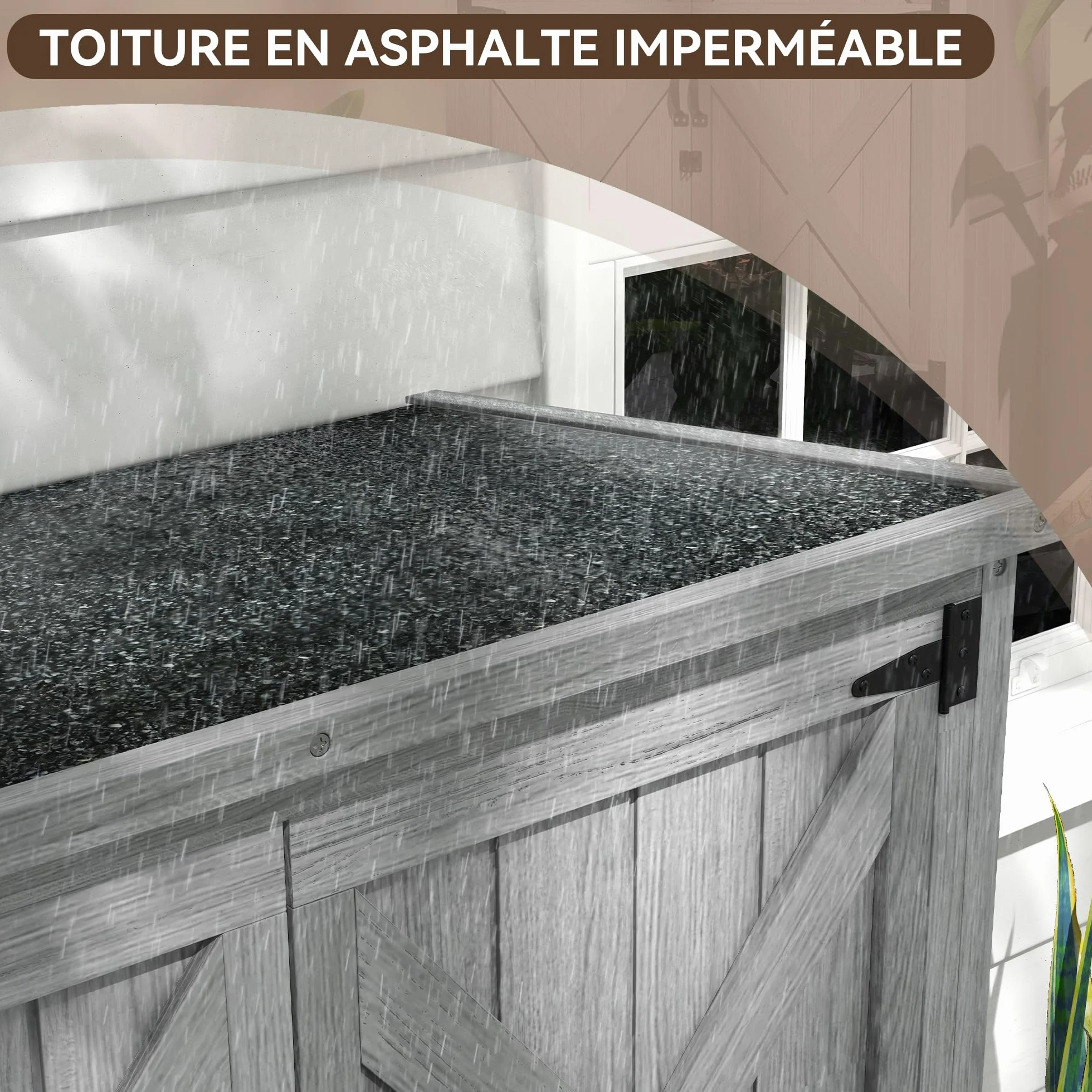 Outsunny Armoire de Jardin 90x54,5x161/168,5 cm Gris Bois Massif Toit incliné bitumé 2 étagères