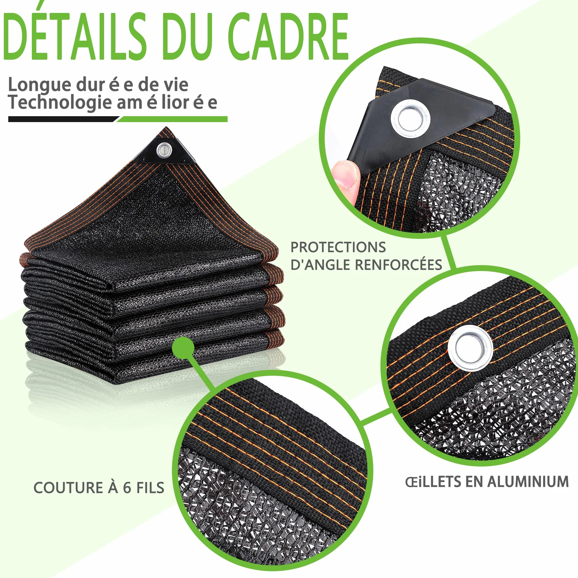 Filet d'Ombrage 2x2m Protection Solaire 95% UV Tissu d'Ombrage Toile Coupe-Vent pour Serre Jardin Pergola