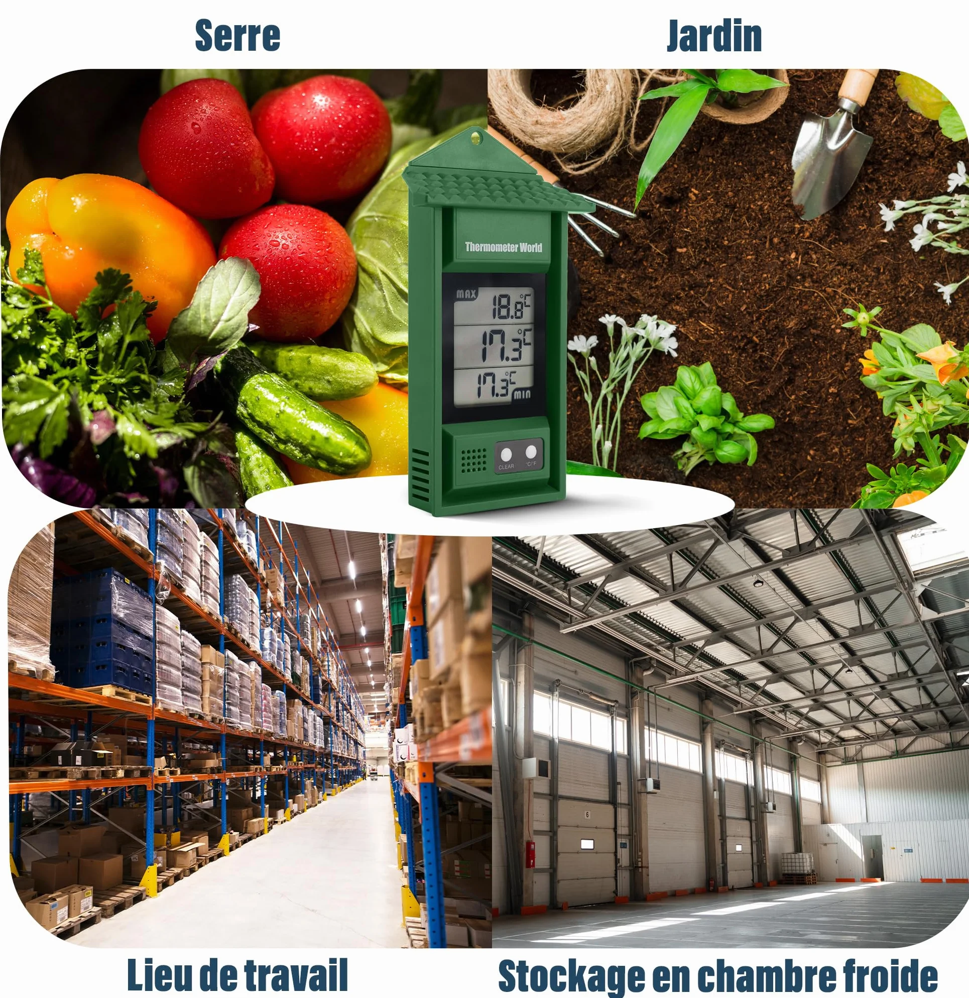 Thermomètre numérique min/max intérieur extérieur pour serre mural