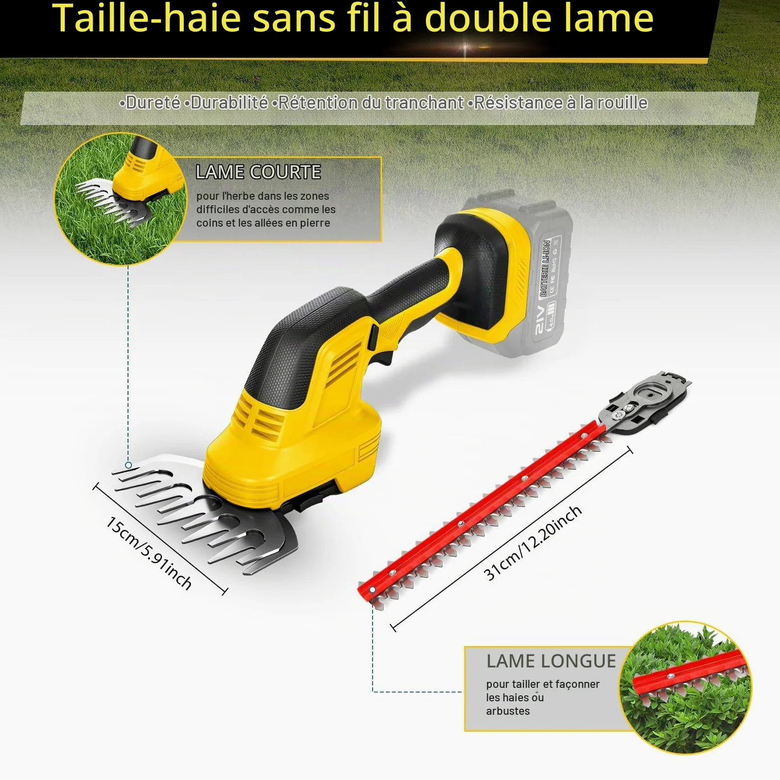 Kit de tronçonneuse et taille-haie 6 en 1 de 20 cm pour batteries DeWalt 20 V (sans batterie) | Roadtime Mini tronçonneuse télescopique pour jardin, arbres et arbustes