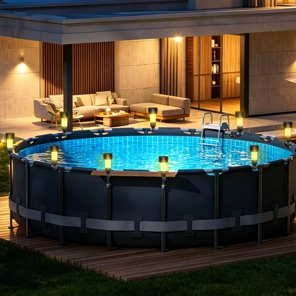 Lampes Solaires de Bassin RGB LED Lot de 8, Éclairage Piscine Hors Sol